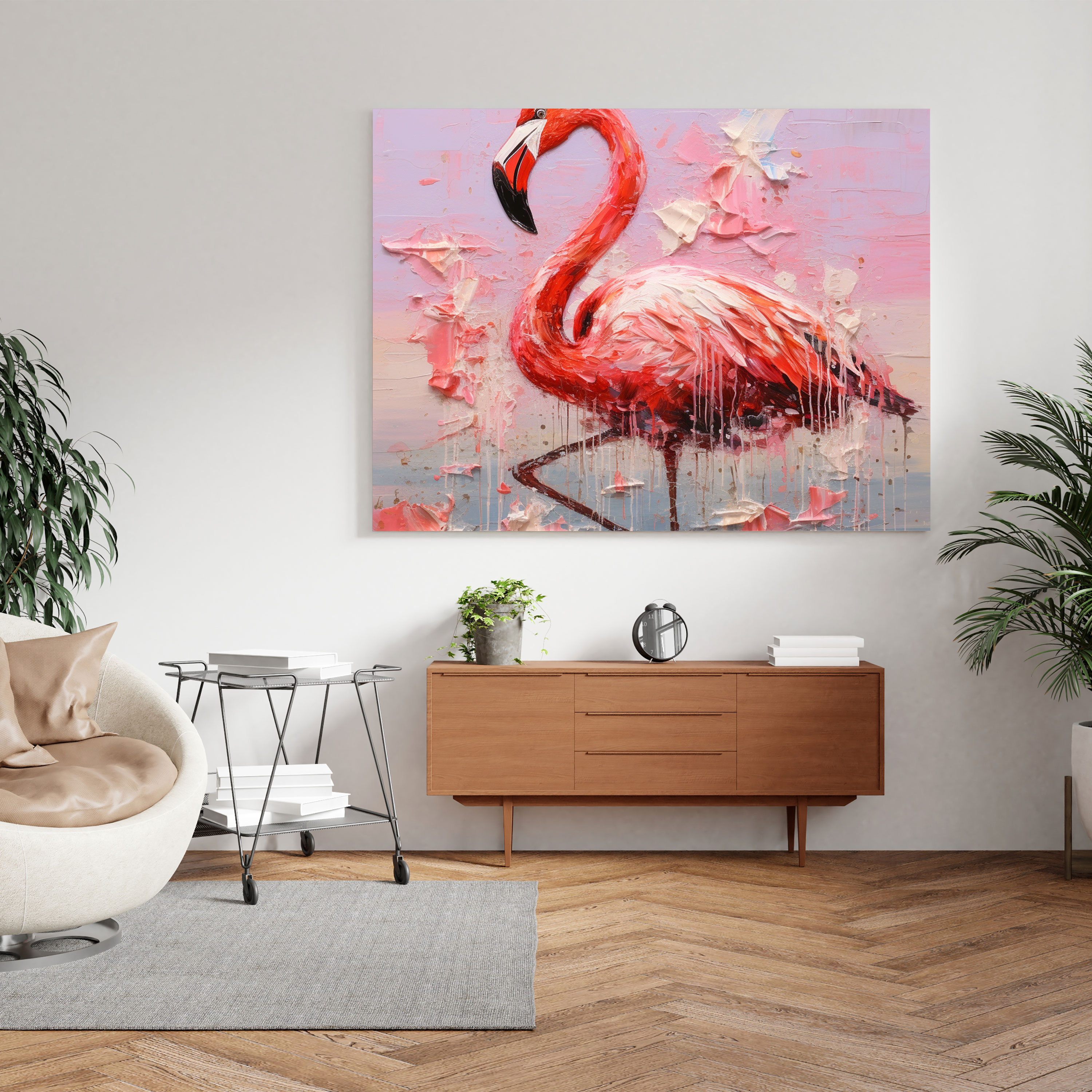 Impasto Flamingo Kanvas Tablo - Flamingo Kanvas Duvar Sanatı Sanatsal Dekor
