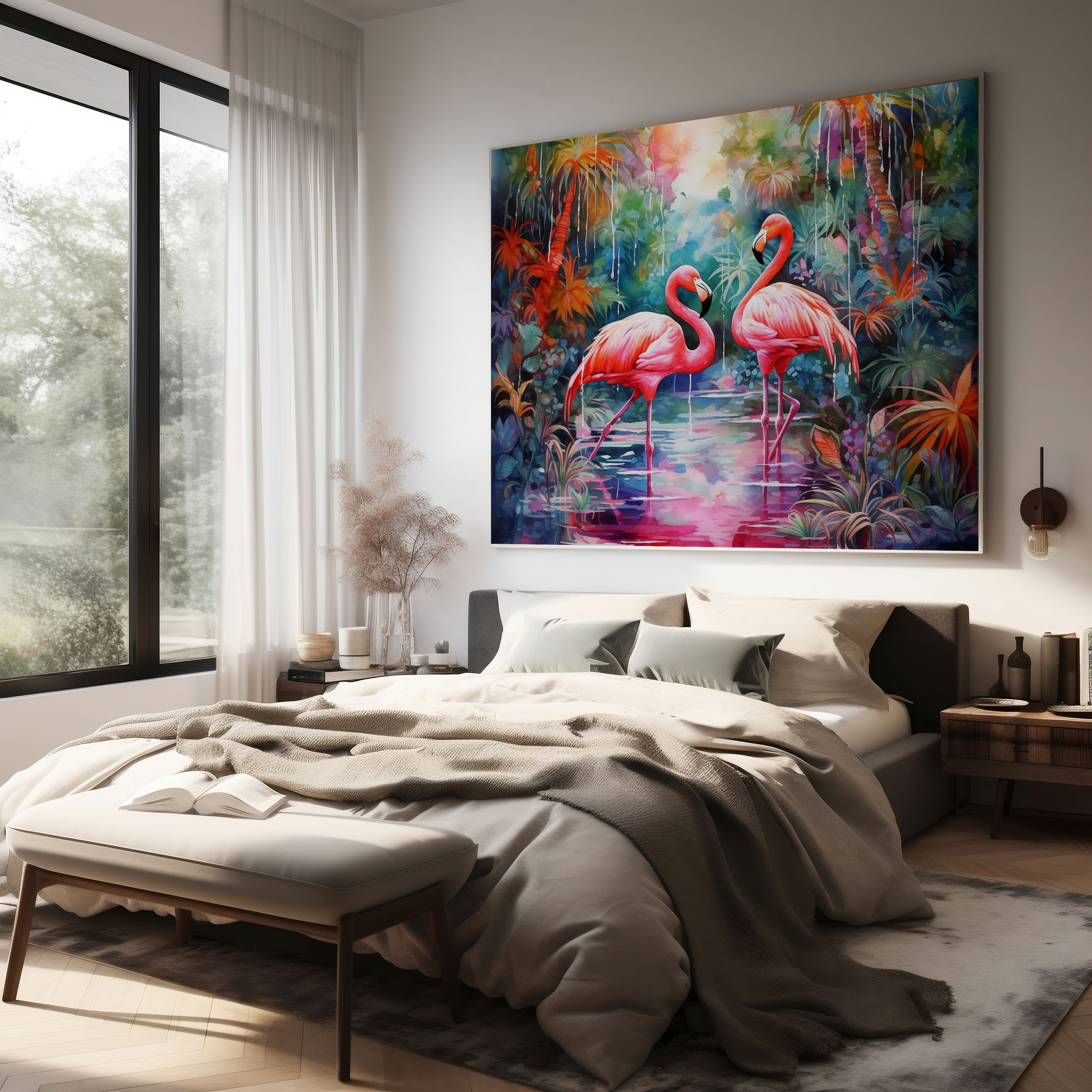 Flamingo Watercolor Canvas Print - Flamingo, Canvas Wall Art, Wall Decoration, Flamboyance