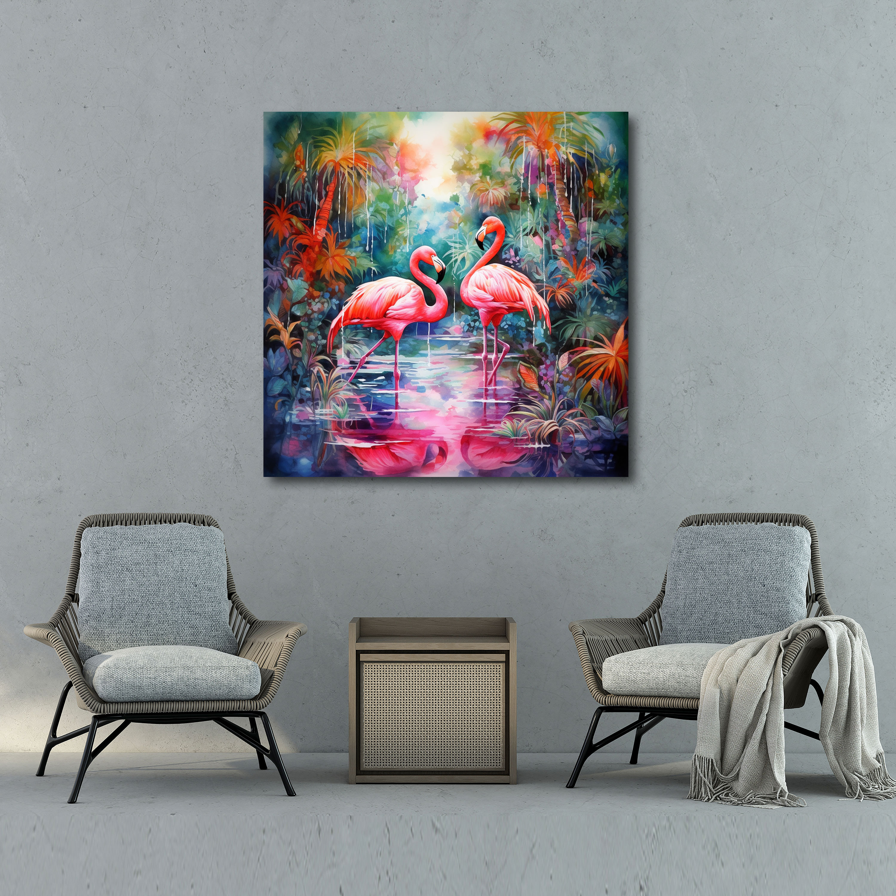 Flamingo Watercolor Canvas Print - Flamingo, Canvas Wall Art, Wall Decoration, Flamboyance