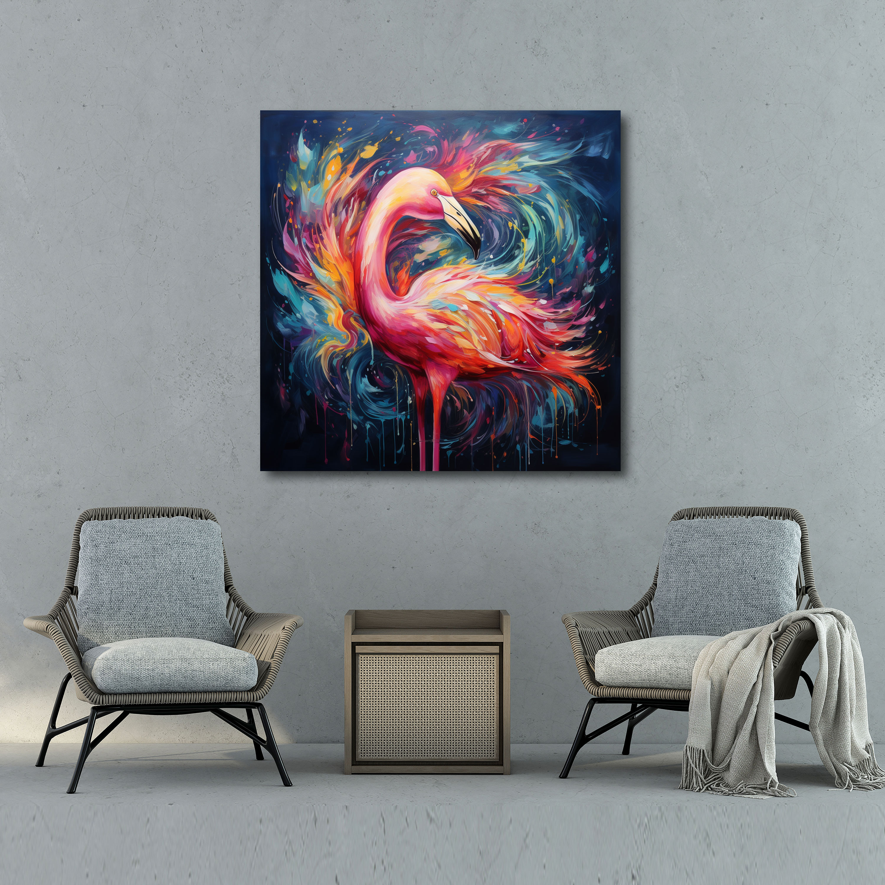 Abstract Flamingo Canvas Wall Art - Flamingo, Abstract Oil Painting, Home Decoration, Canvas Print