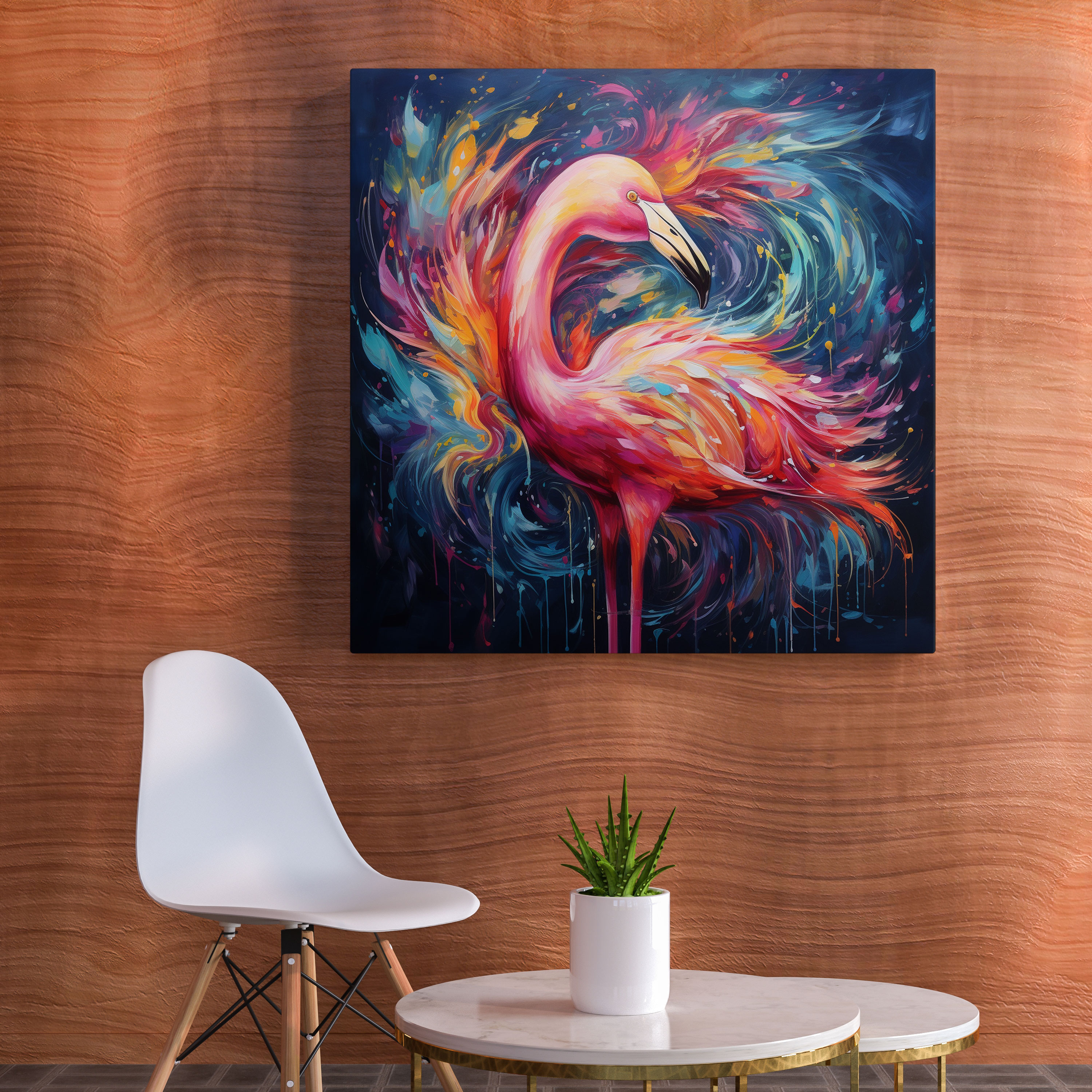 Abstract Flamingo Canvas Wall Art - Flamingo, Abstract Oil Painting, Home Decoration, Canvas Print