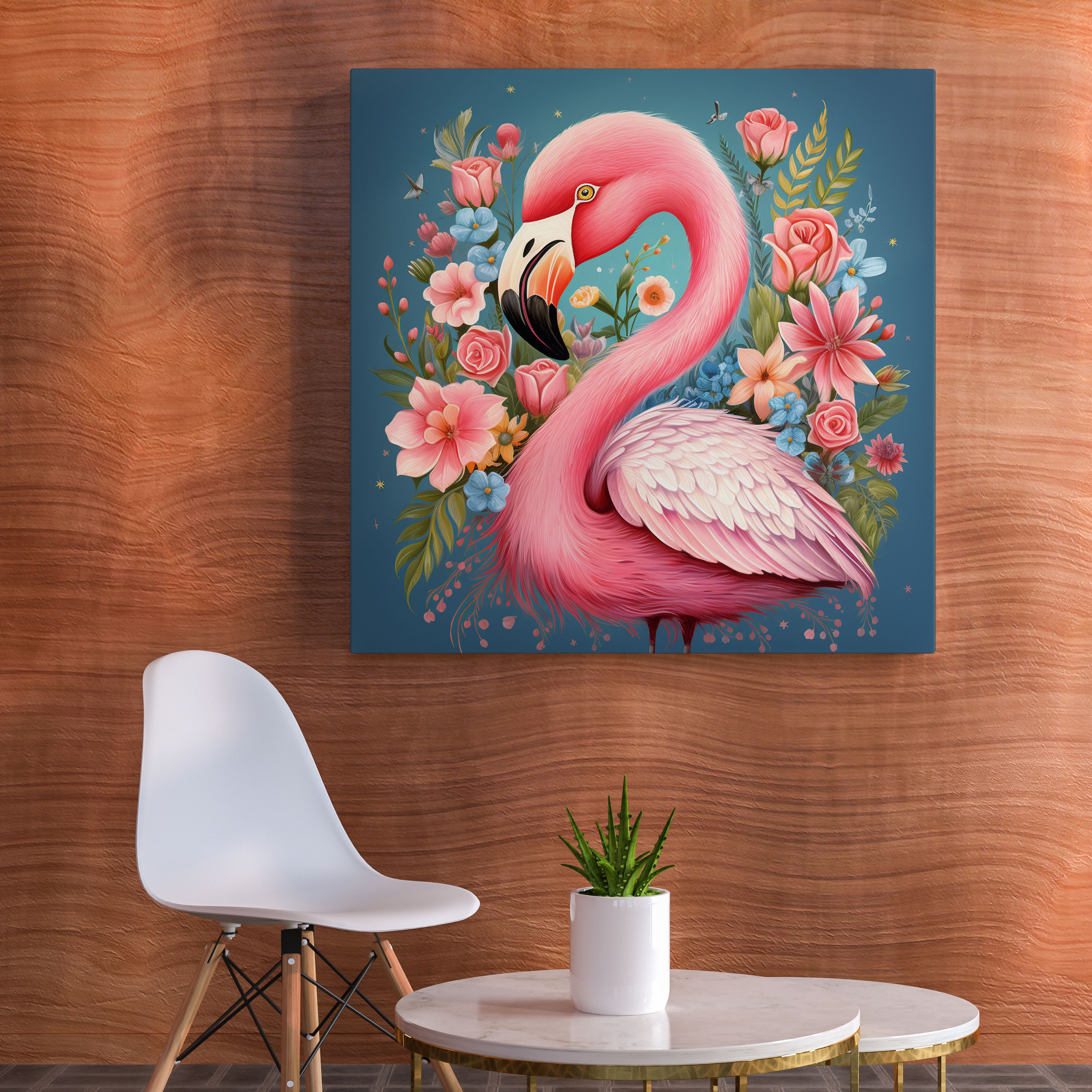 Eğlenceli Flamingo Duvar Dekorasyonu - Flamingo Eğlenceli İllüstrasyon Ev Dekorasyonu Kanvas Duvar Sanatı