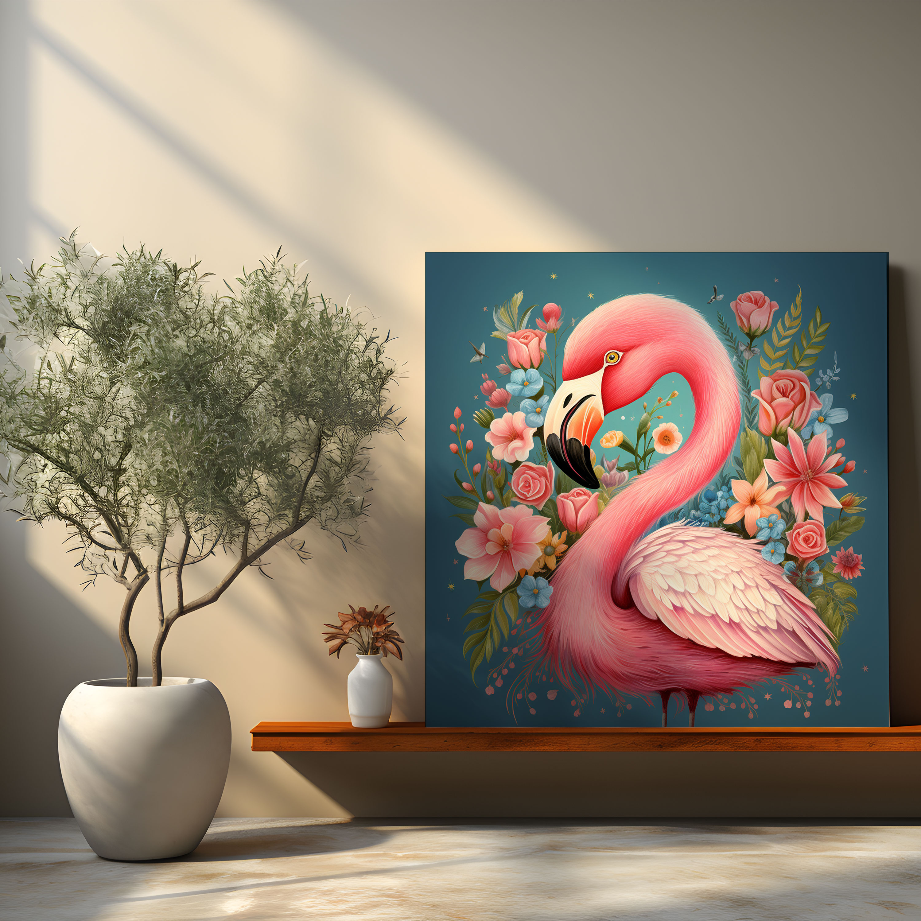 Eğlenceli Flamingo Duvar Dekorasyonu - Flamingo Eğlenceli İllüstrasyon Ev Dekorasyonu Kanvas Duvar Sanatı