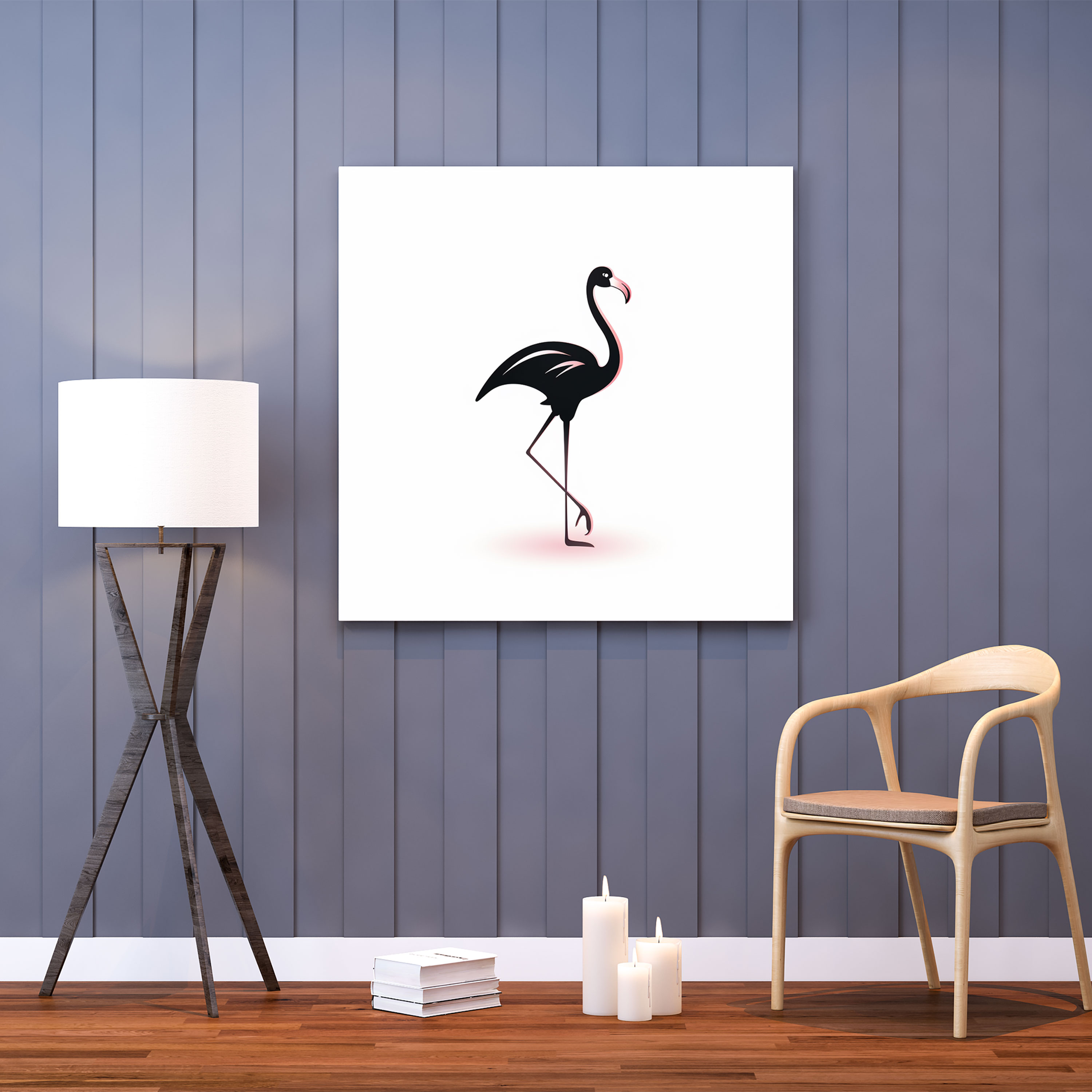 Minimalist Flamingo Duvar Sanatı - Flamingo Ev Dekorasyonu Minimalist Tasarım Beyaz Arka Plan