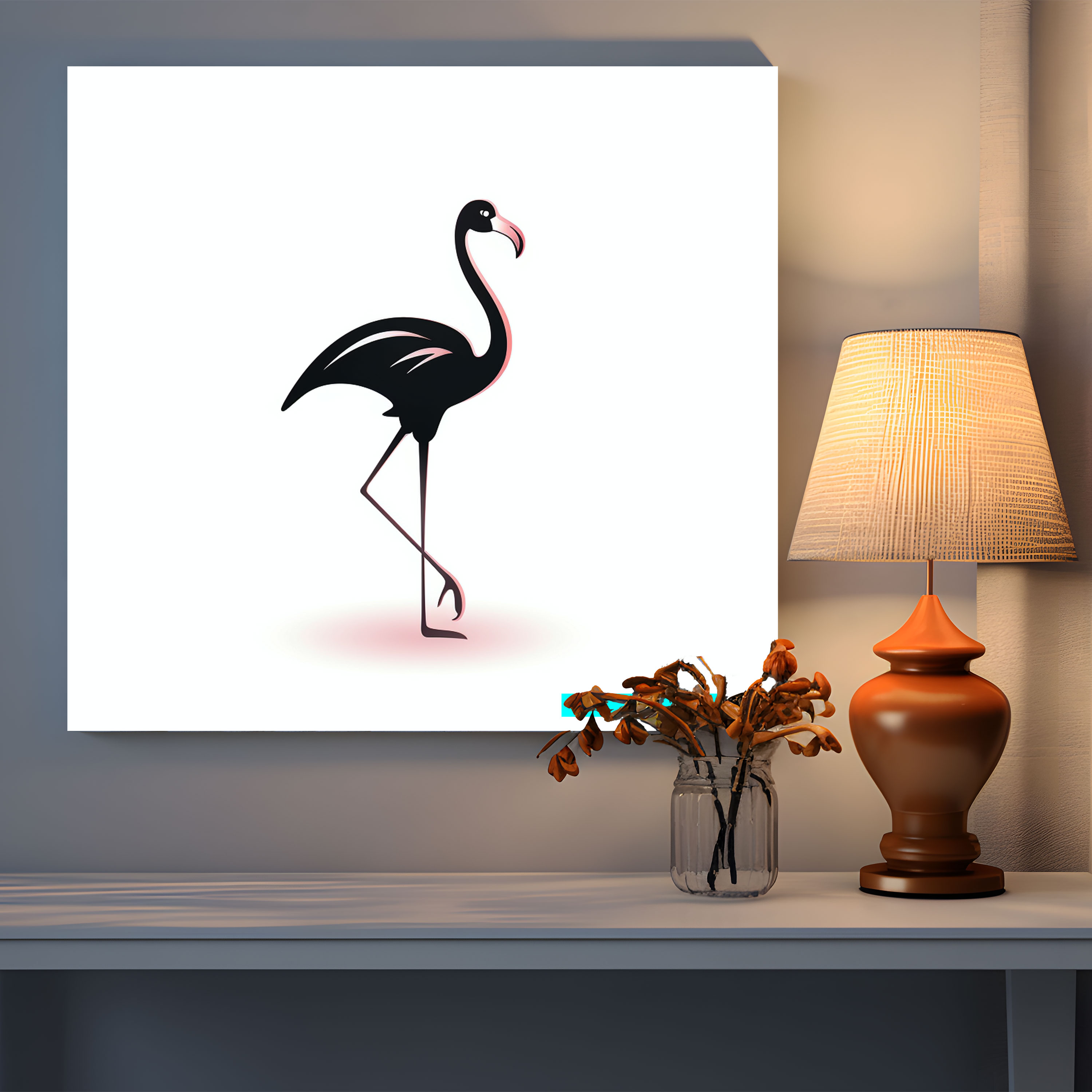 Minimalist Flamingo Duvar Sanatı - Flamingo Ev Dekorasyonu Minimalist Tasarım Beyaz Arka Plan