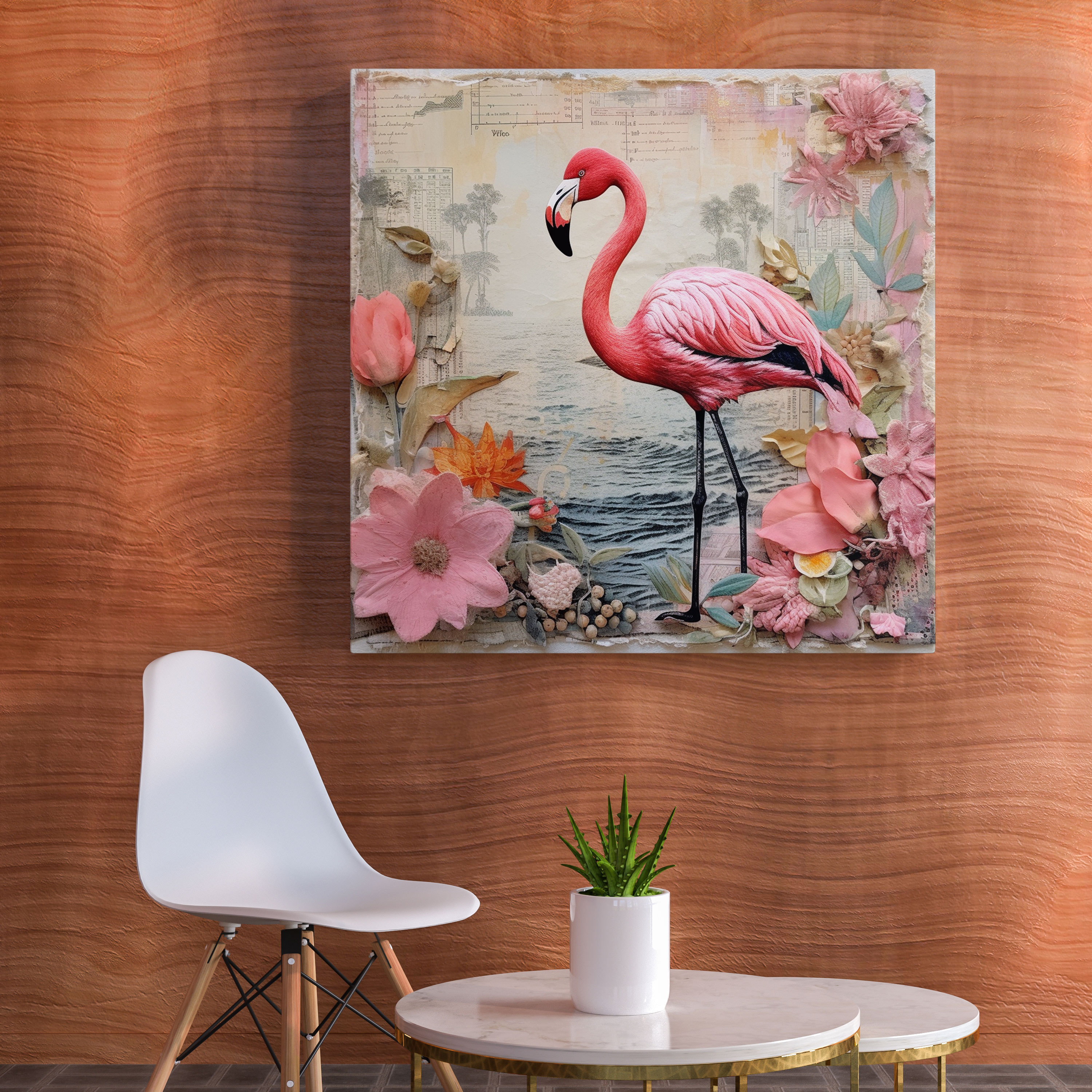 Vintage Flamingo Collage Canvas Print - Flamingo, Canvas Print, Wall Decoration, Wall Art