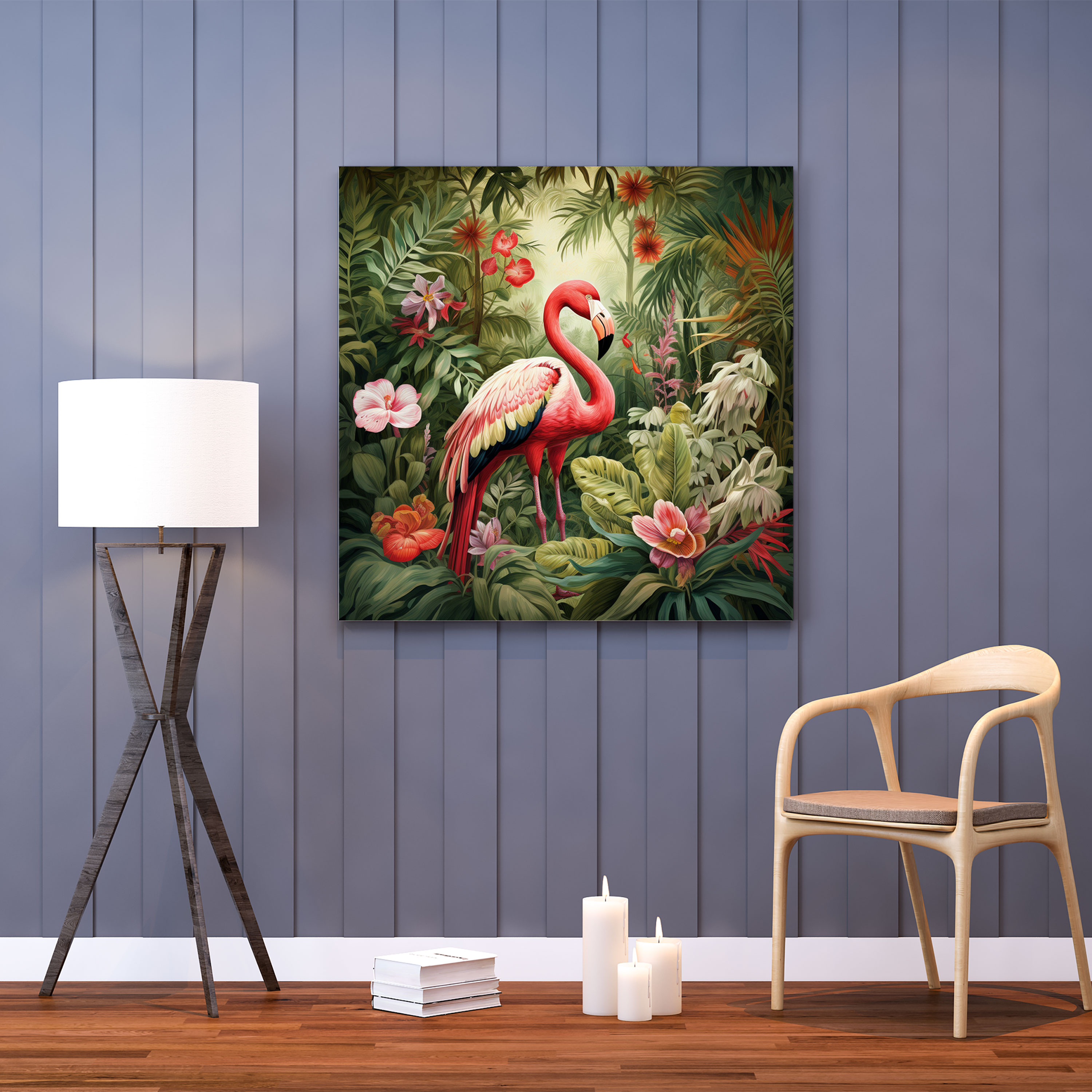 Botanical Flamingo Wall Decoration - Flamingo, Canvas Wall Art, Home Decoration, Botanical Illustration