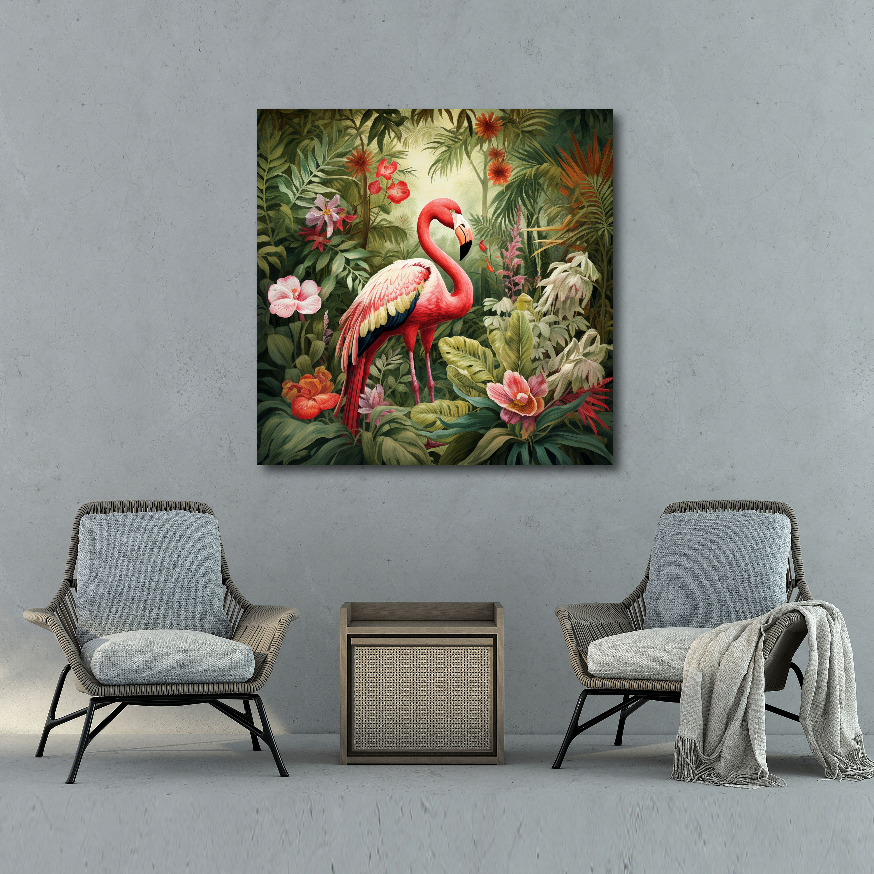 Botanical Flamingo Wall Decoration - Flamingo, Canvas Wall Art, Home Decoration, Botanical Illustration