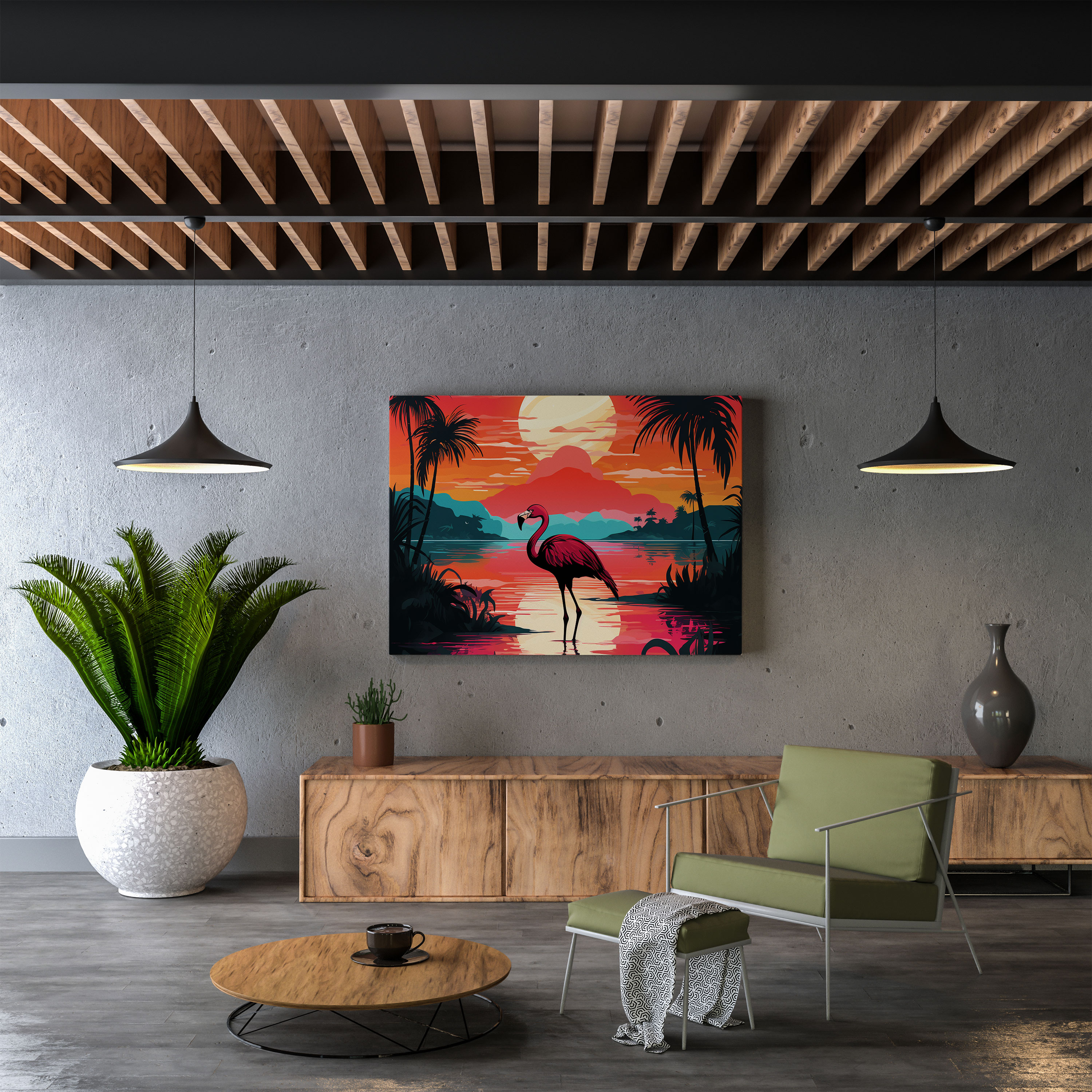 Flamingo Canvas Print - Tropical Silhouette - Flamingo, Home Decoration, Wall Decoration, Canvas Wall Art