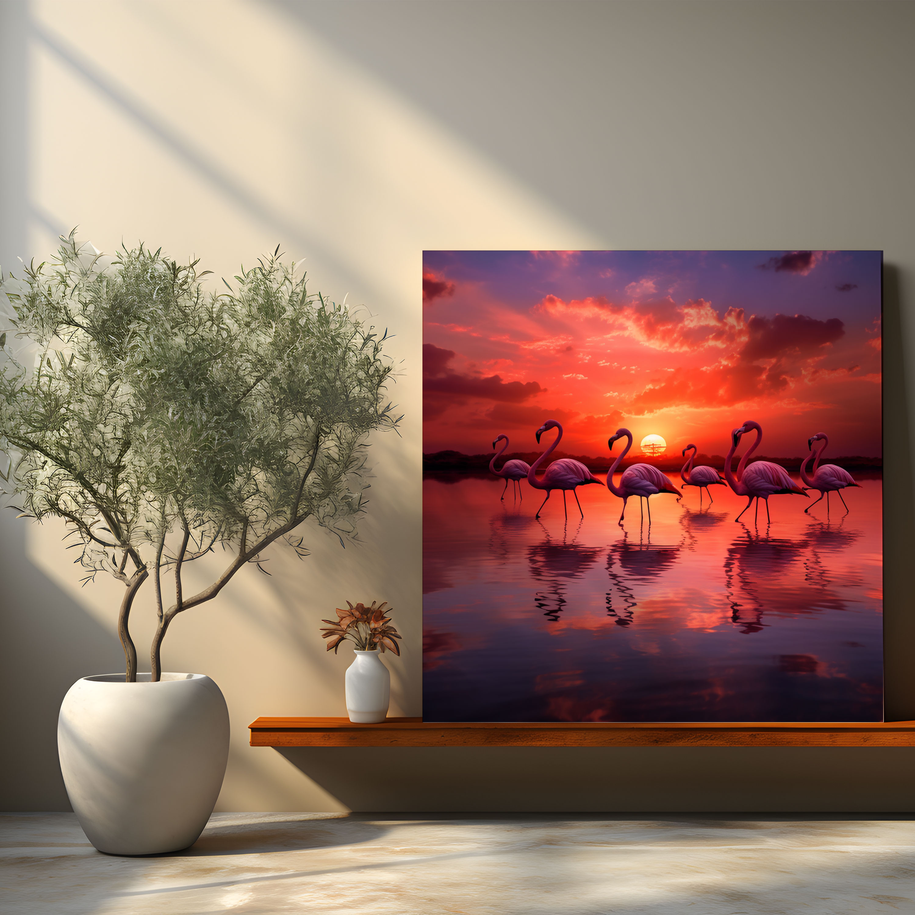 Flamingo Duvar Sanatı - Günbatımı Siluetleri - Kanvas Tablo