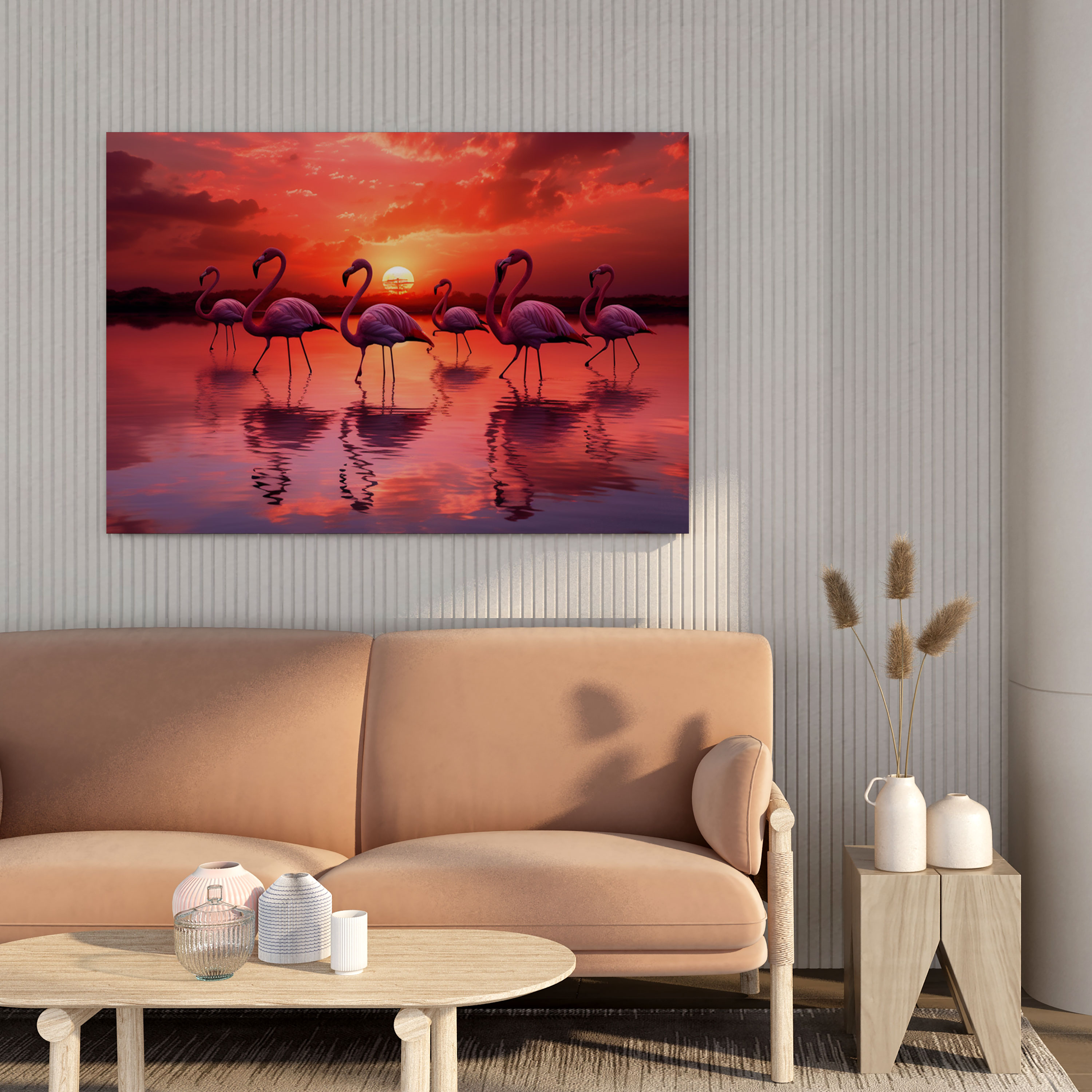 Flamingo Duvar Sanatı - Günbatımı Siluetleri - Kanvas Tablo