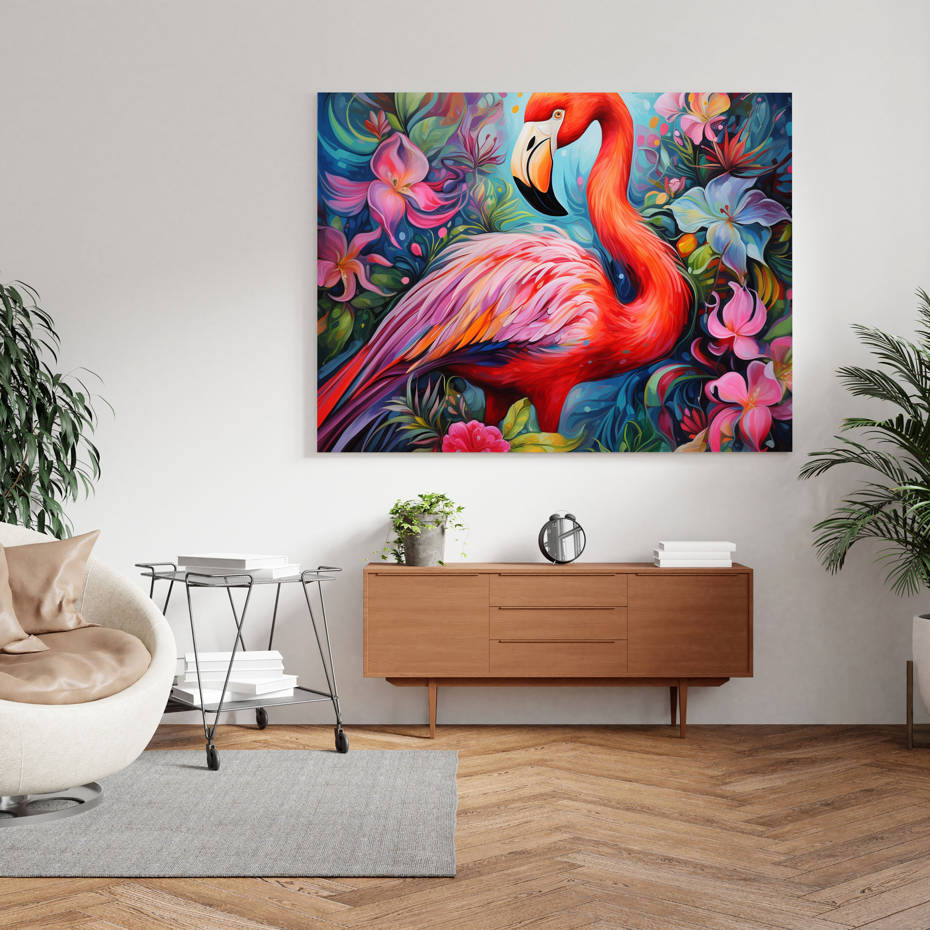 Flamingo Canvas Print - Flamingo, Canvas, Tropical, Flowers