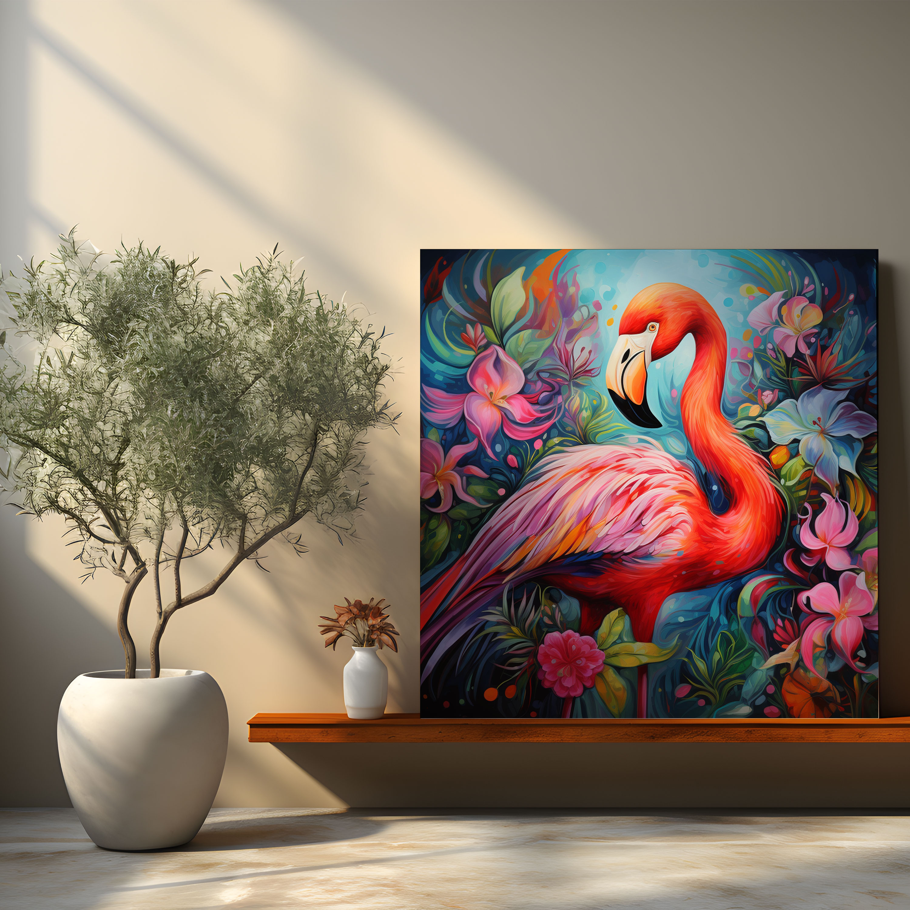 Flamingo Canvas Print - Flamingo, Canvas, Tropical, Flowers