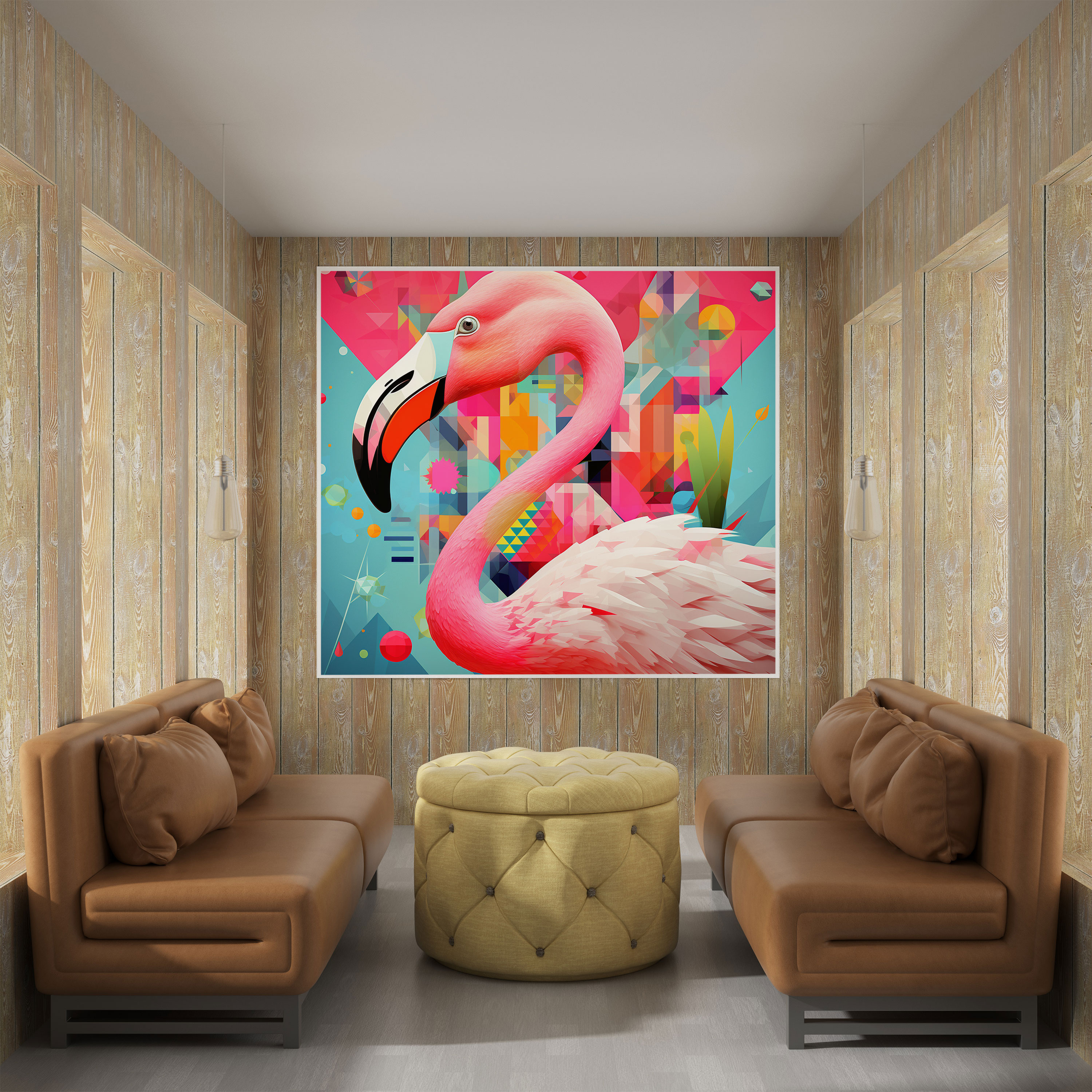 Flamingo Duvar Dekorasyonu - Kanvas Tablo Pop Sanat İllüstrasyonu Enerji
