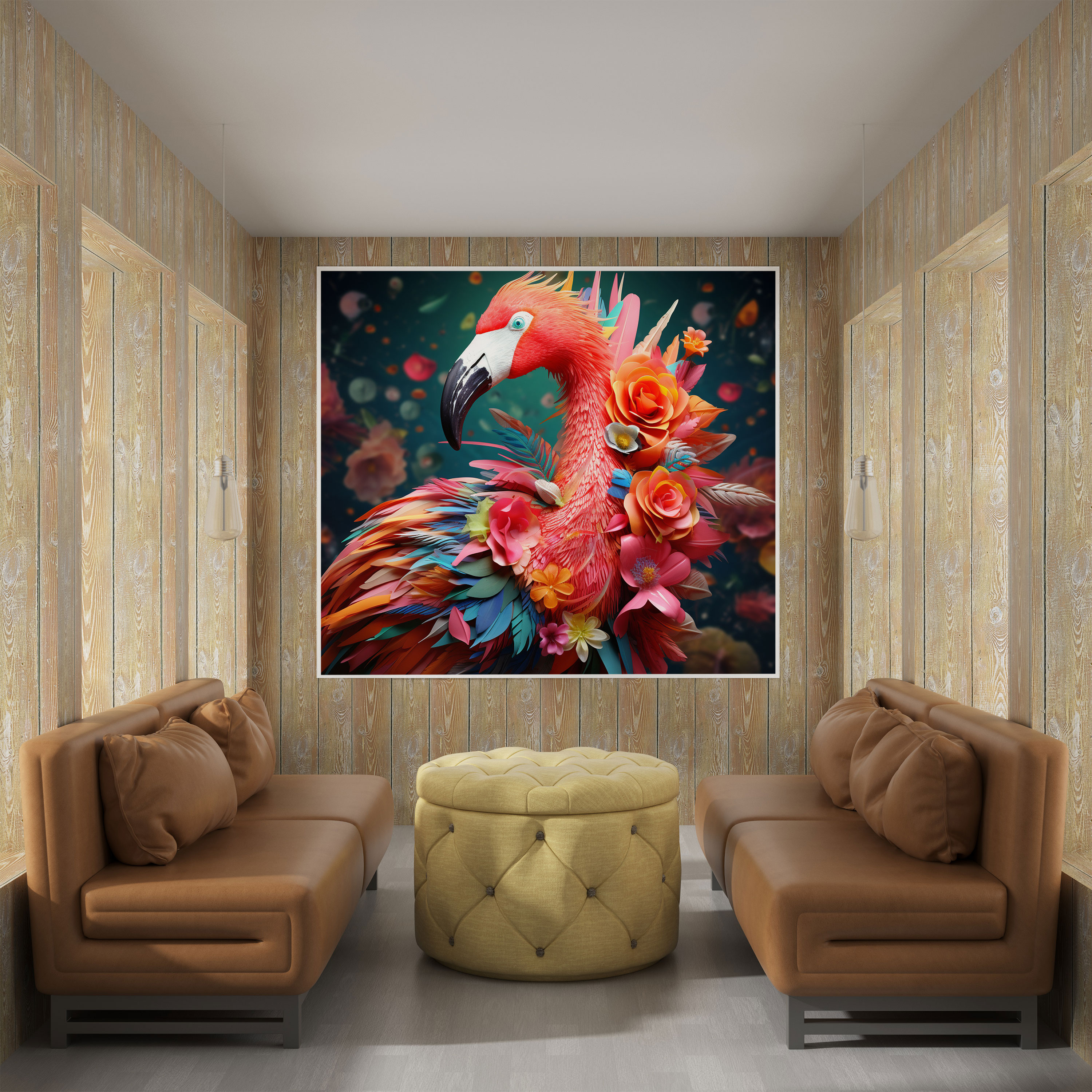Pembe Flamingo Duvar Sanatı - Tropikal Cennet Tropikal Unsurlar