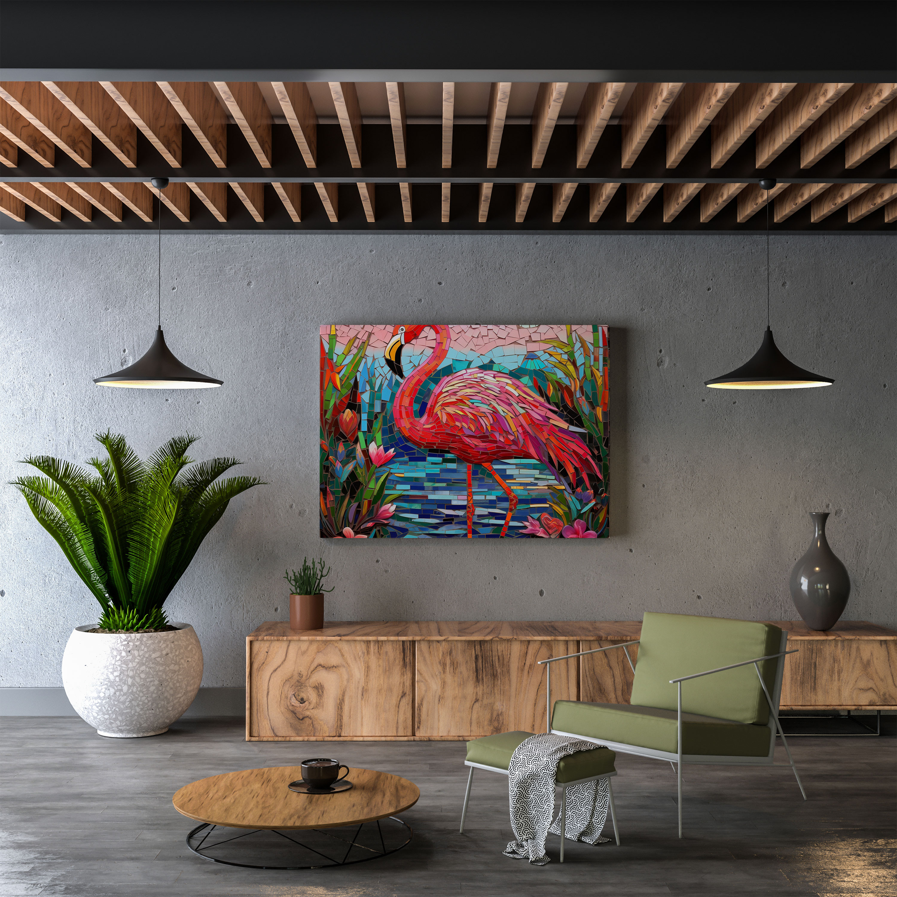 Flamingo Wall Decoration - Flamingo, Artistic Charm, Eye-Catching, Intricate Patterns