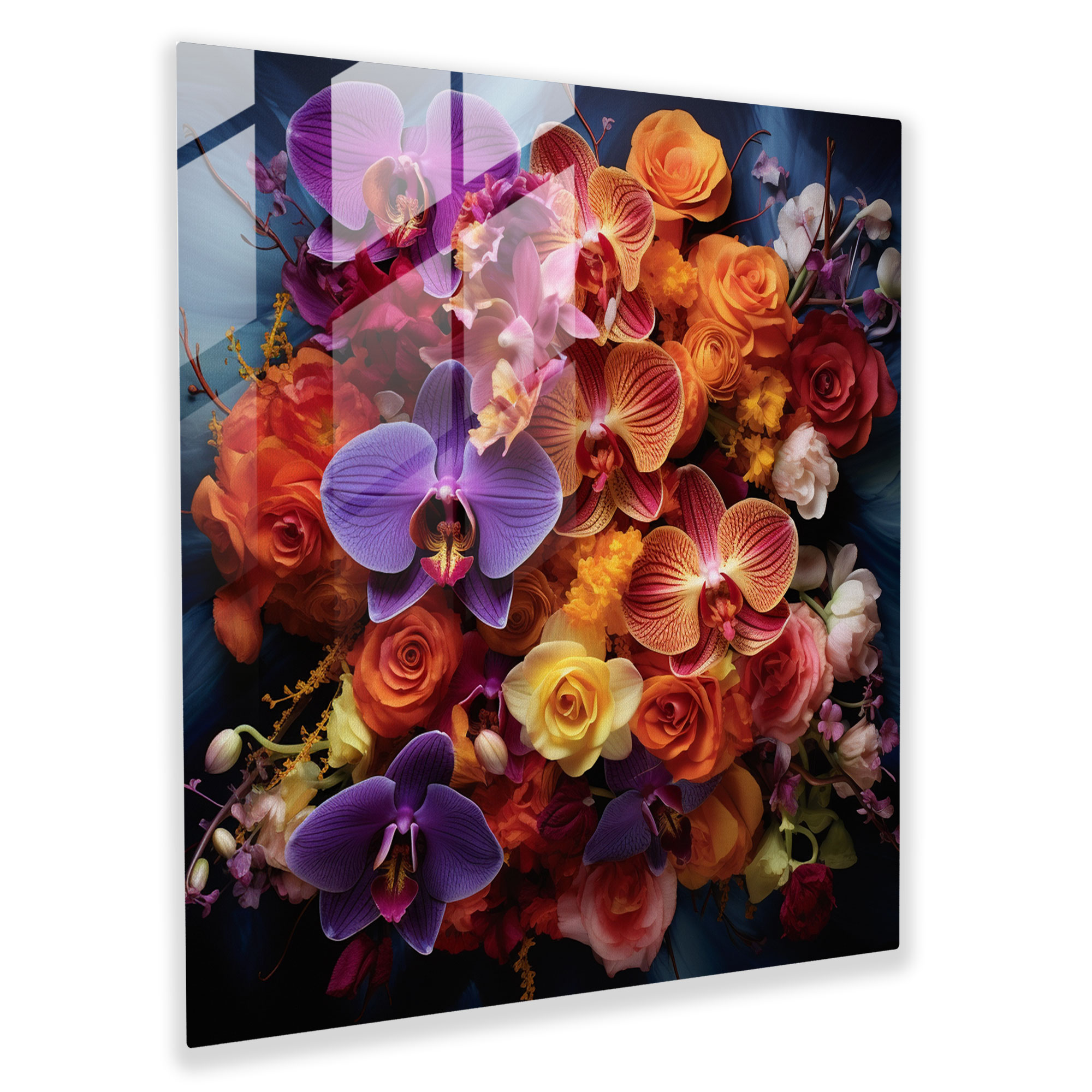 Exquisite Glass Print of Wall Decor - Vivid Orchid Bouquet Glass Wall Art