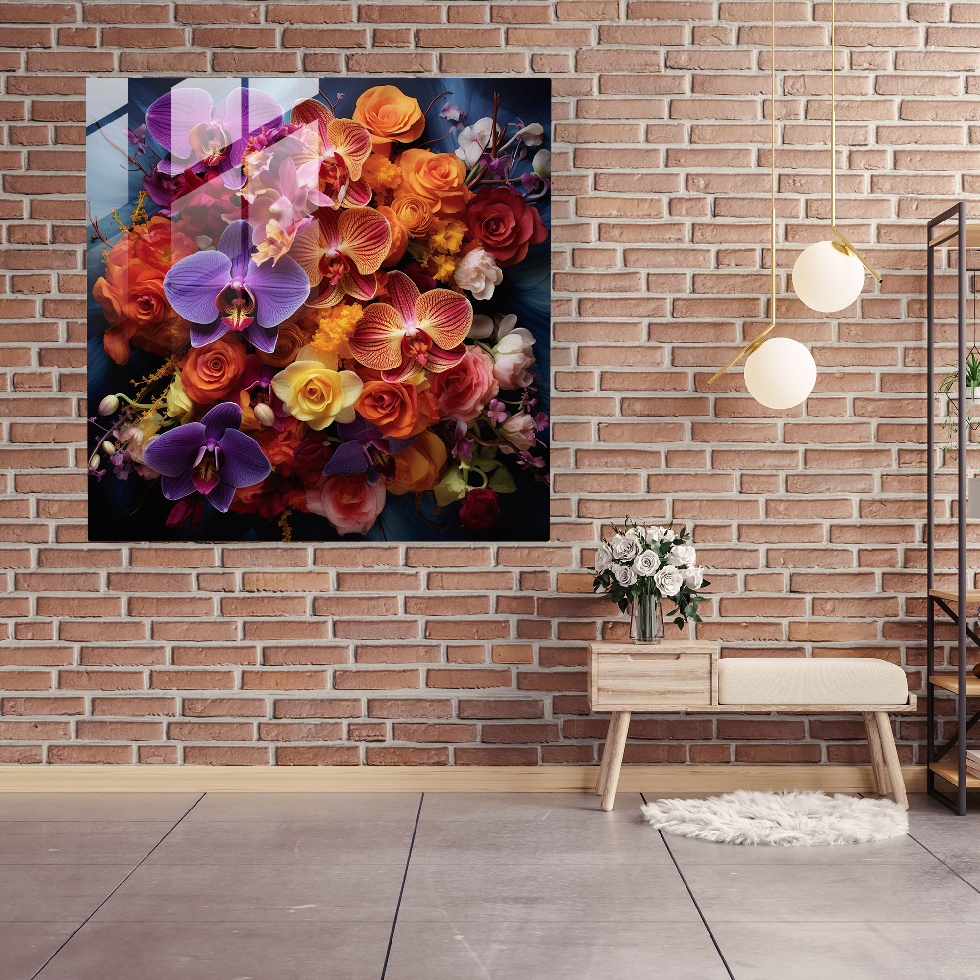 Exquisite Glass Print of Wall Decor - Vivid Orchid Bouquet Glass Wall Art
