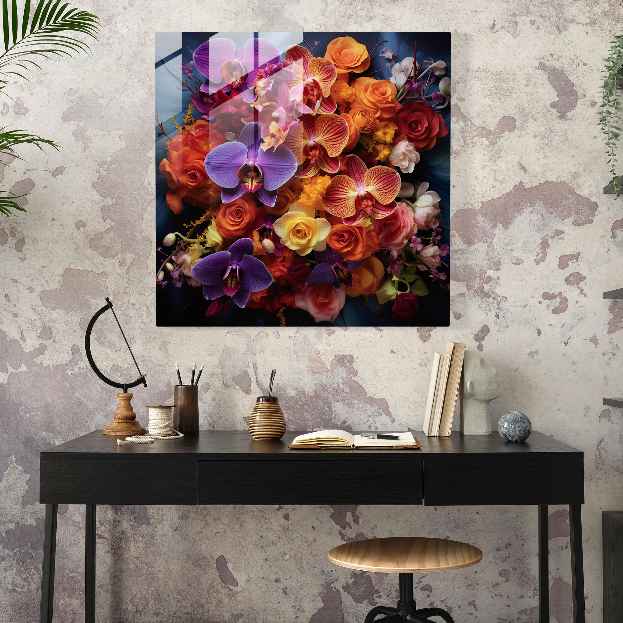 Exquisite Glass Print of Wall Decor - Vivid Orchid Bouquet Glass Wall Art
