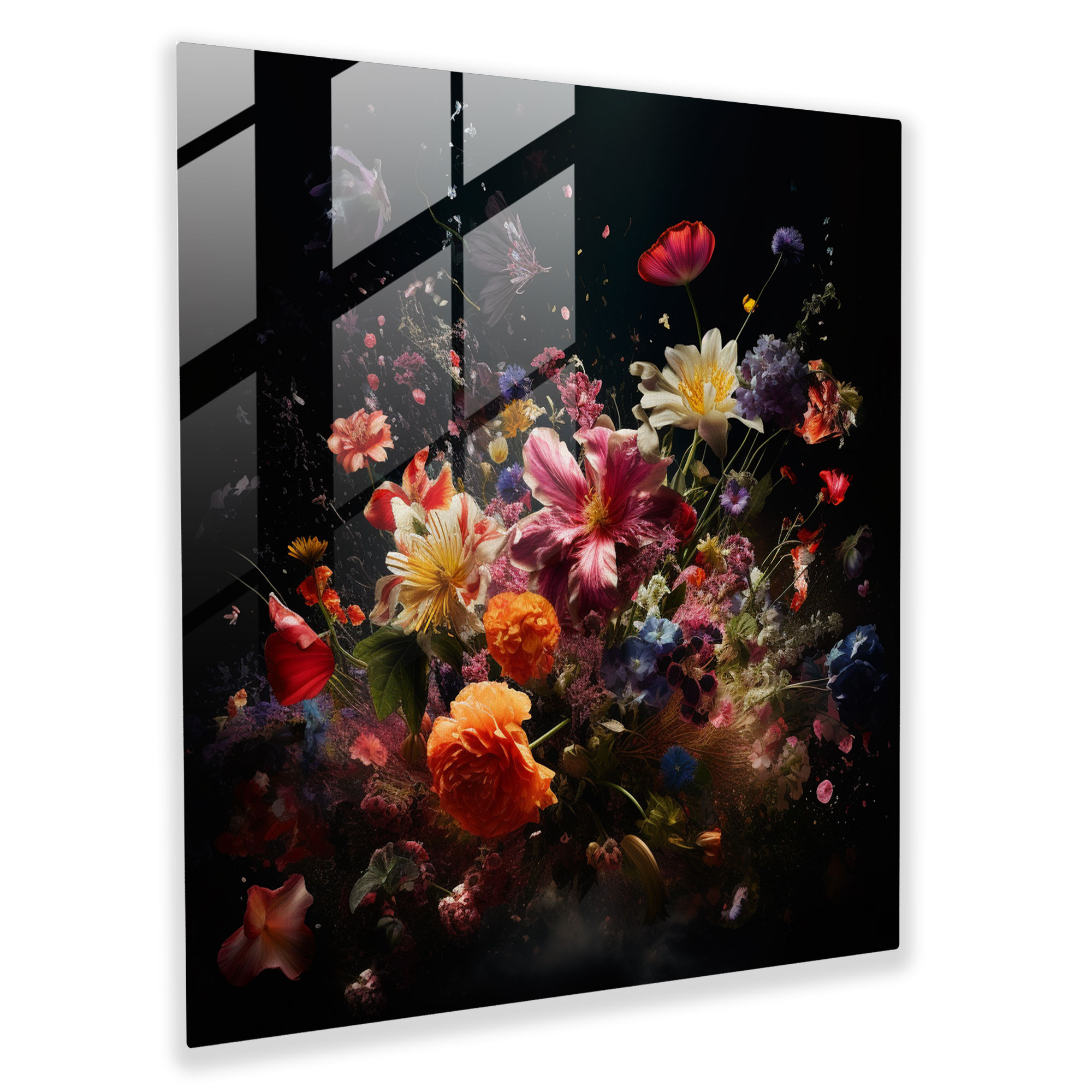Lebendiges Glasbild modernes Kunstwerk - Bunte Wildblumen Glas Wanddekoration