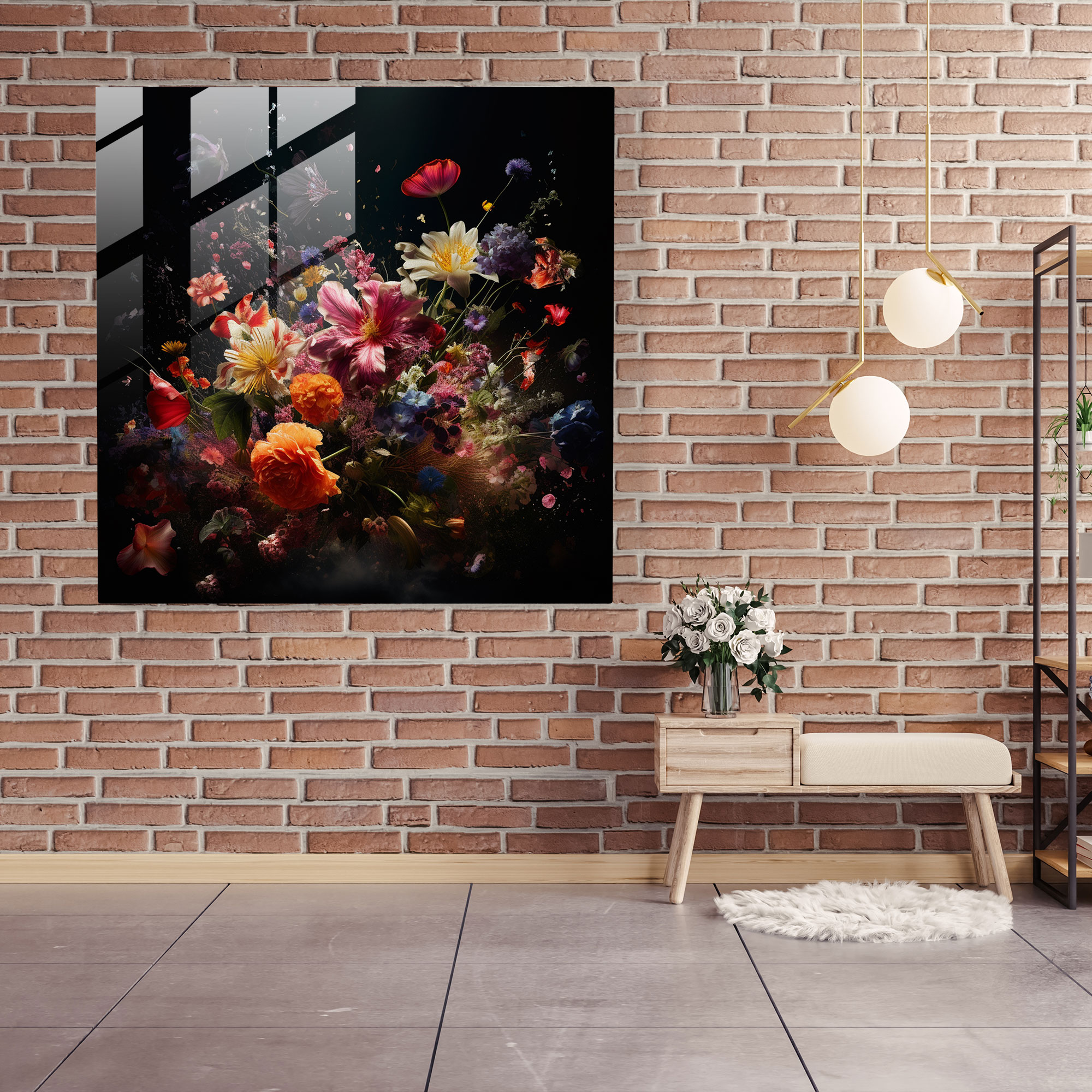 Lebendiges Glasbild modernes Kunstwerk - Bunte Wildblumen Glas Wanddekoration