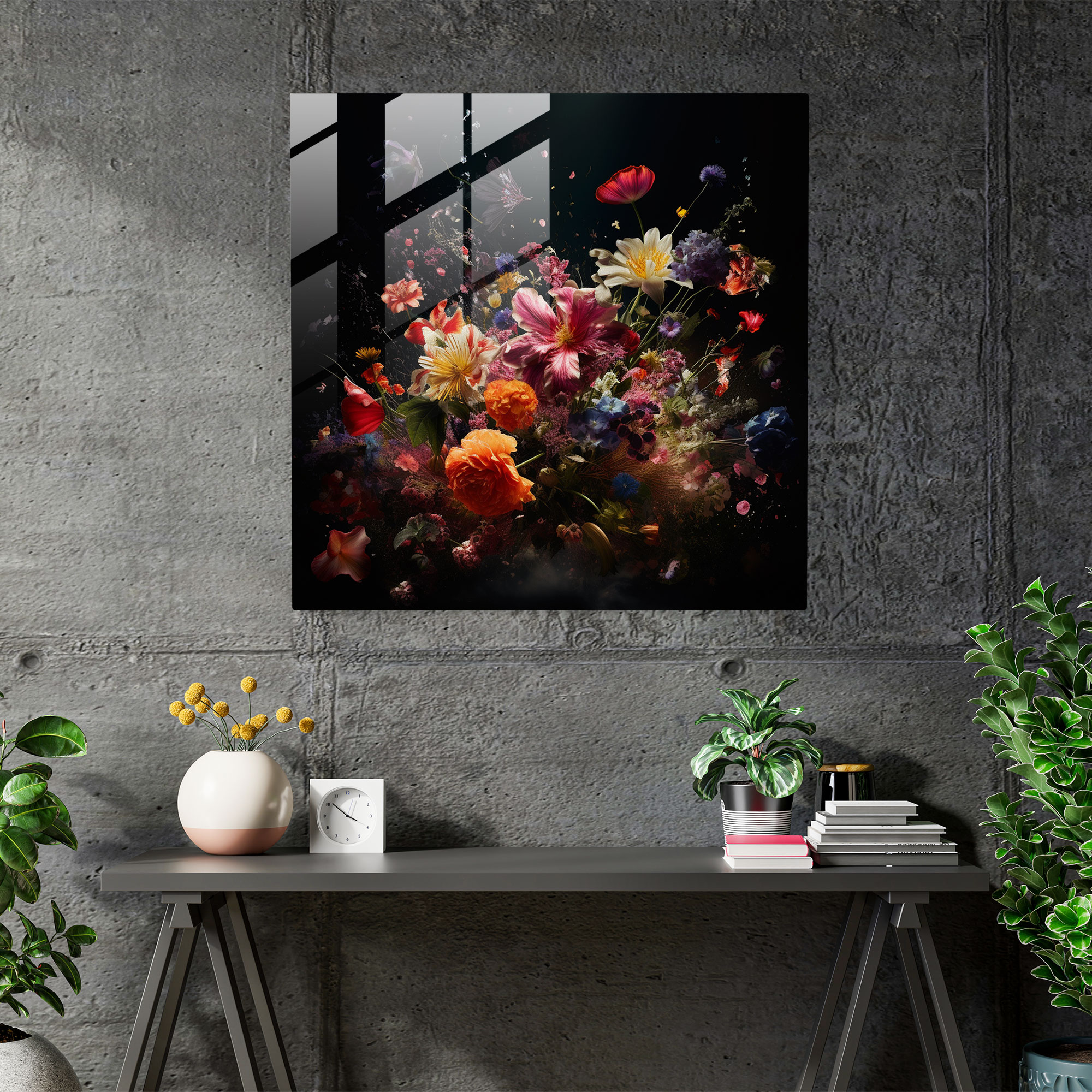 Lebendiges Glasbild modernes Kunstwerk - Bunte Wildblumen Glas Wanddekoration
