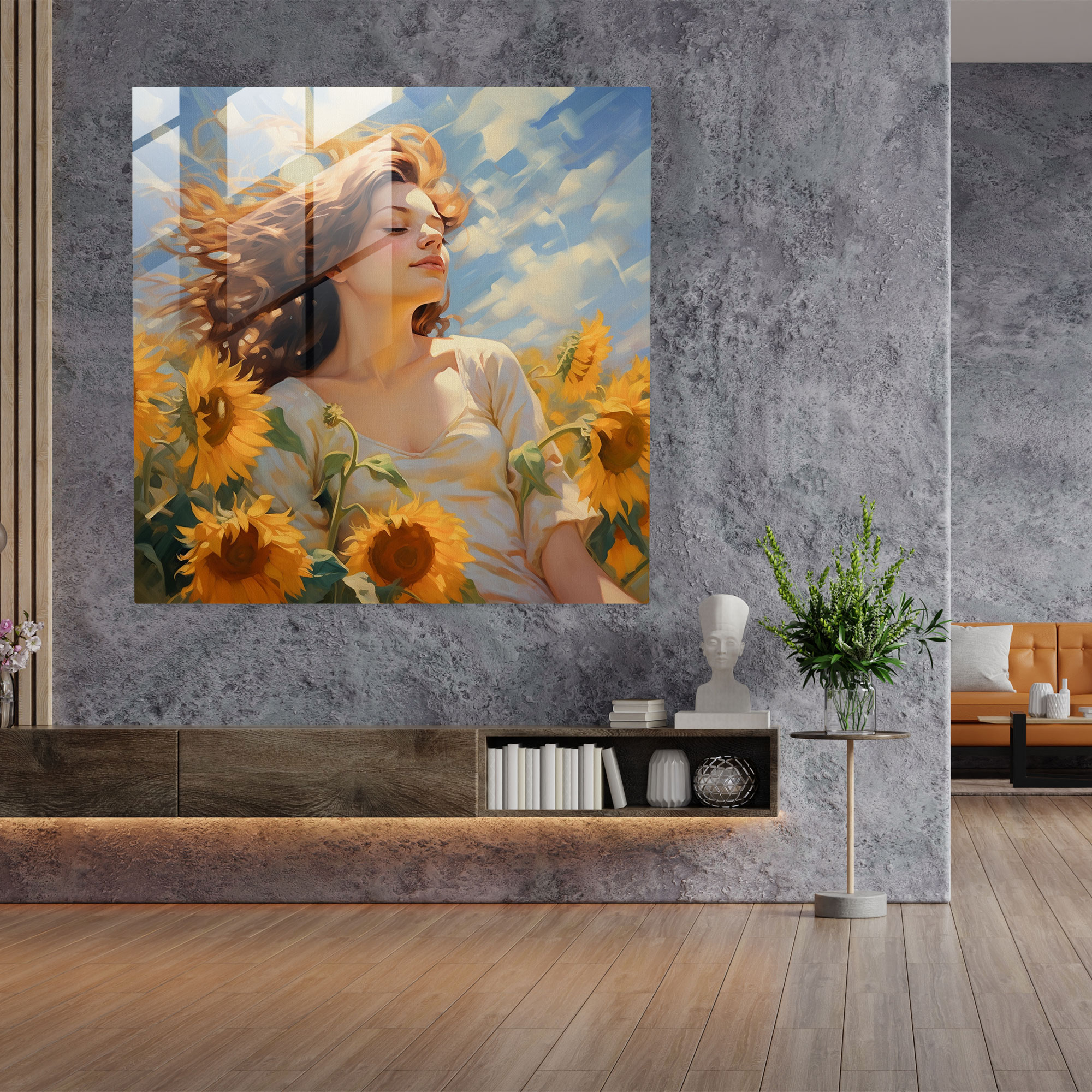 Captivating Glass Print of Home Decoration - Sunflower Meadow Impressionist Glass Wall Art