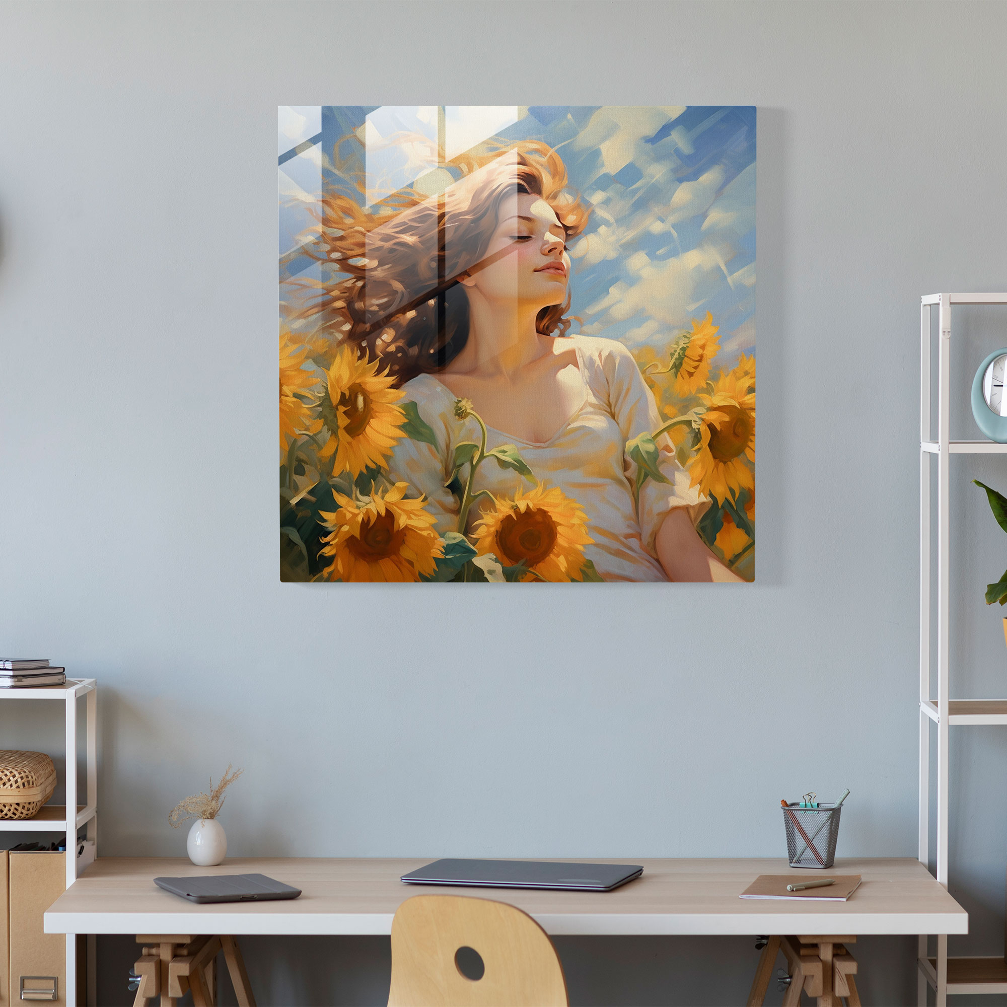 Captivating Glass Print of Home Decoration - Sunflower Meadow Impressionist Glass Wall Art
