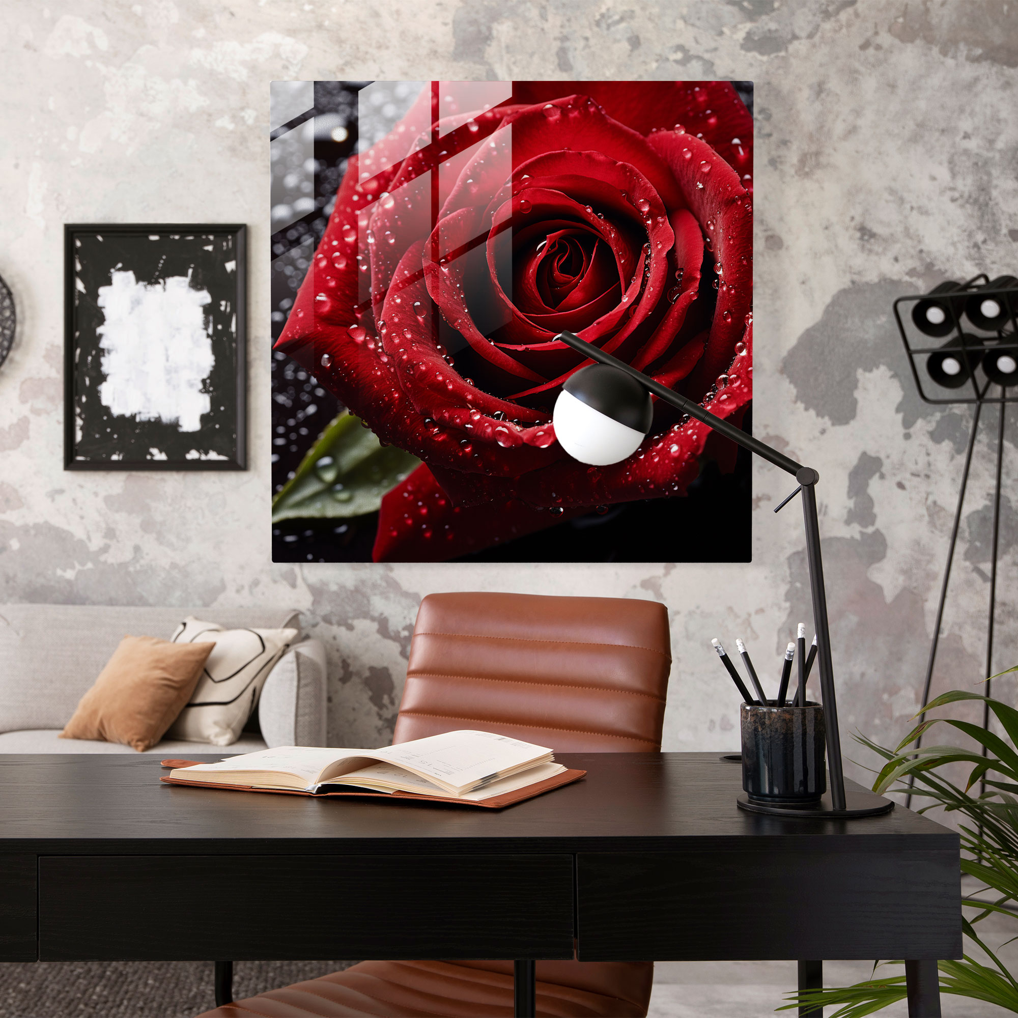 Faszinierendes Glasbild für Wanddekoration - Rosarotes Rosen-Motiv Moderne Kunst Fotografie Glaswandkunst