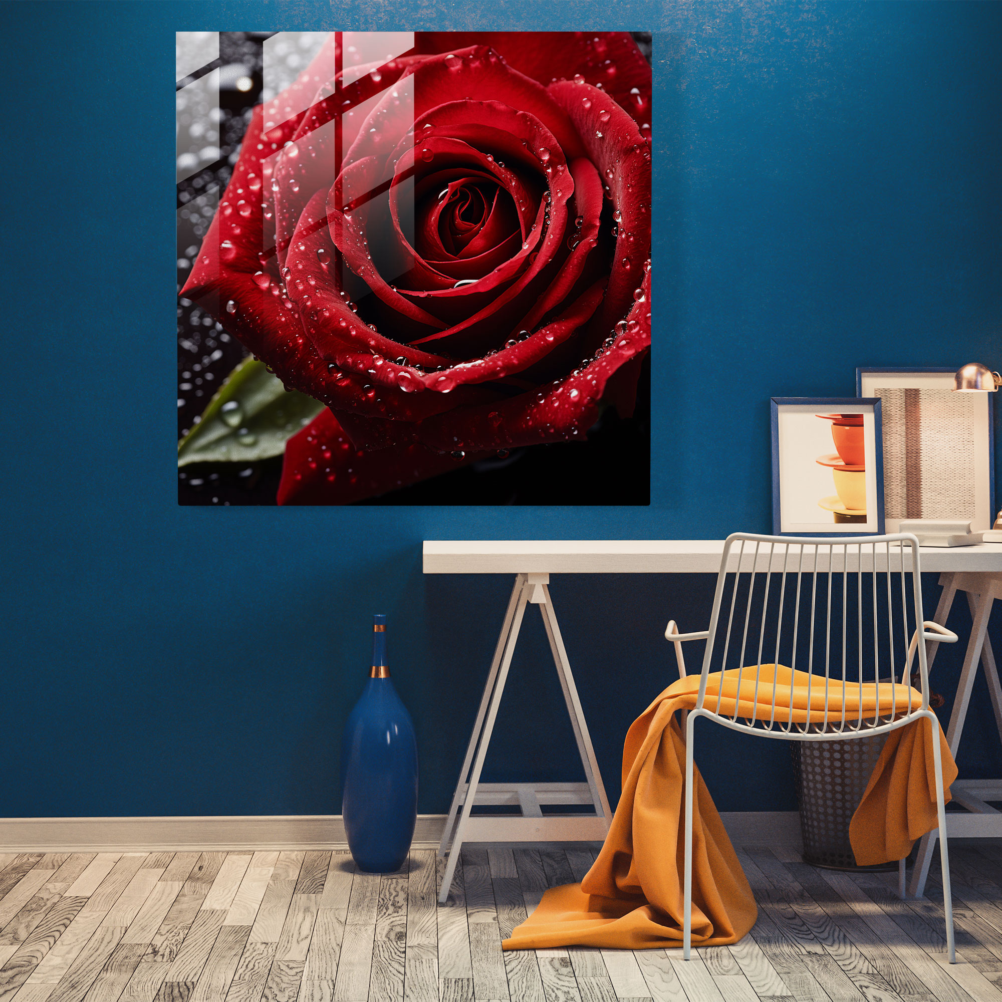 Faszinierendes Glasbild für Wanddekoration - Rosarotes Rosen-Motiv Moderne Kunst Fotografie Glaswandkunst