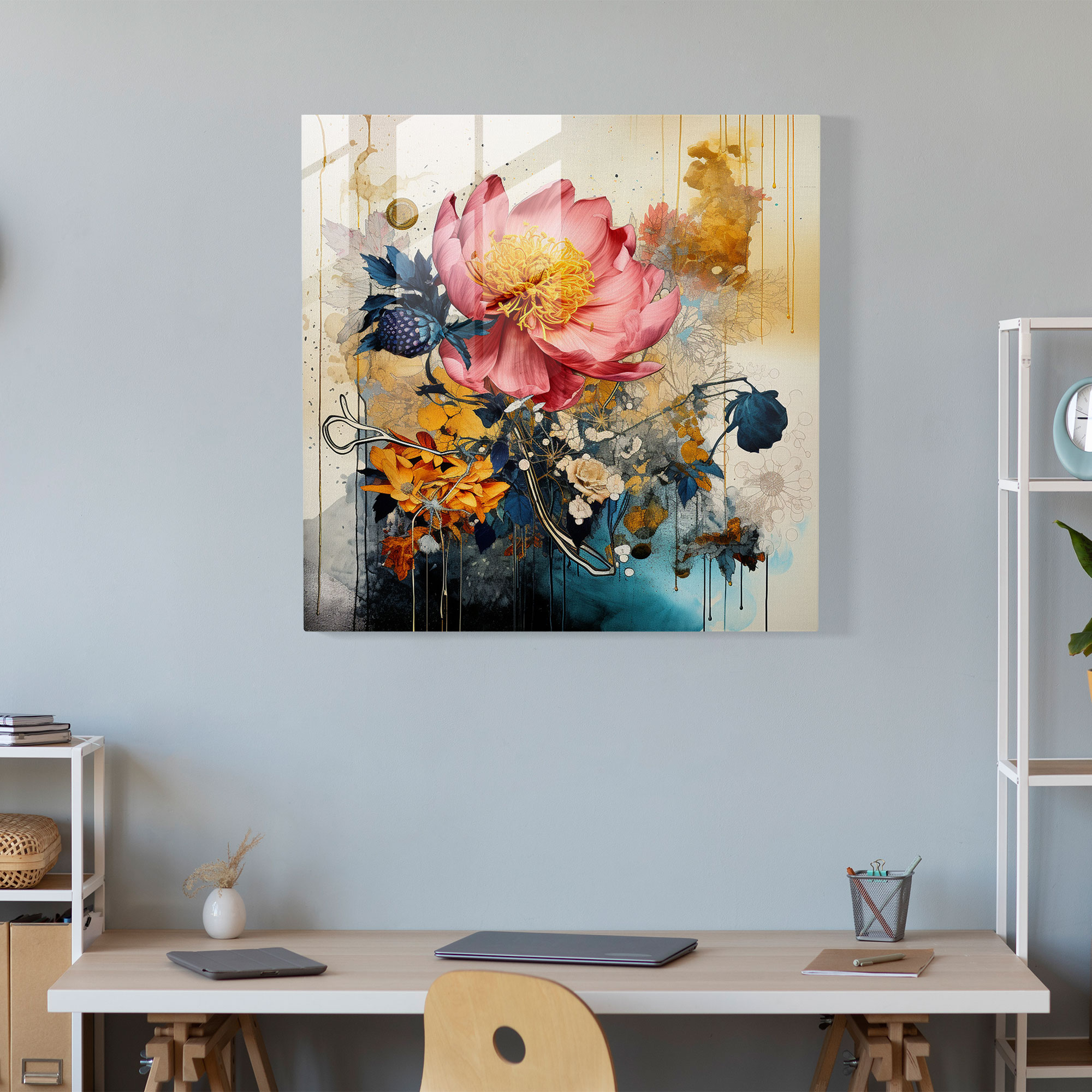 Unique Glass Print of Modern Artwork - Hand-Drawn Floral Collage Glass Wall Art