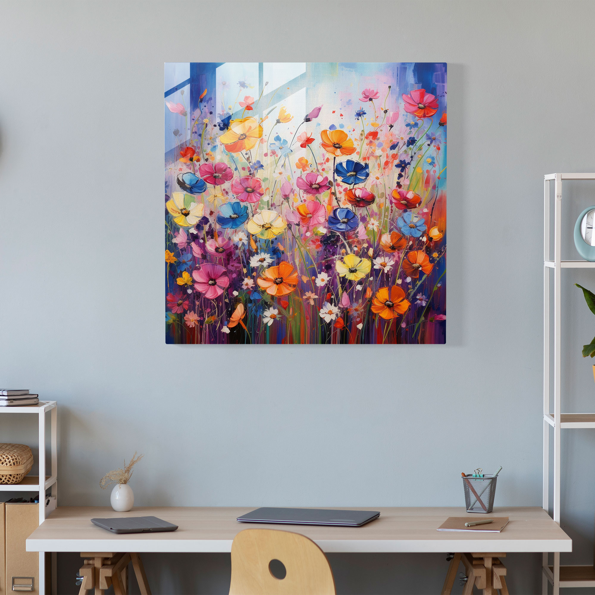 Exquisite Glass Print of Vibrant Wildflower Field - Glass Wall Art Home Decoration