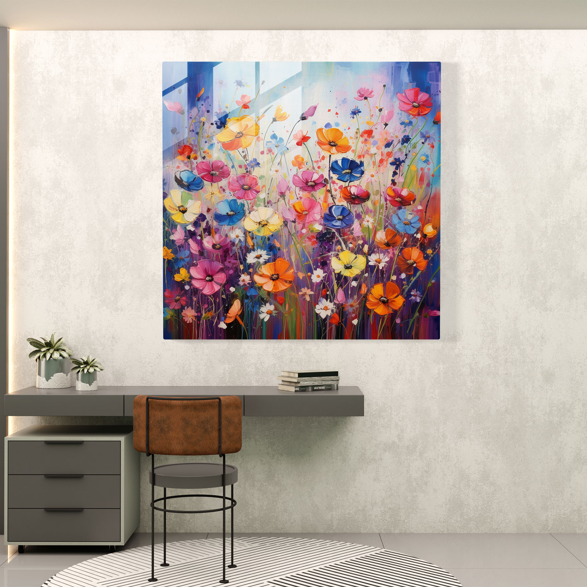 Exquisite Glass Print of Vibrant Wildflower Field - Glass Wall Art Home Decoration