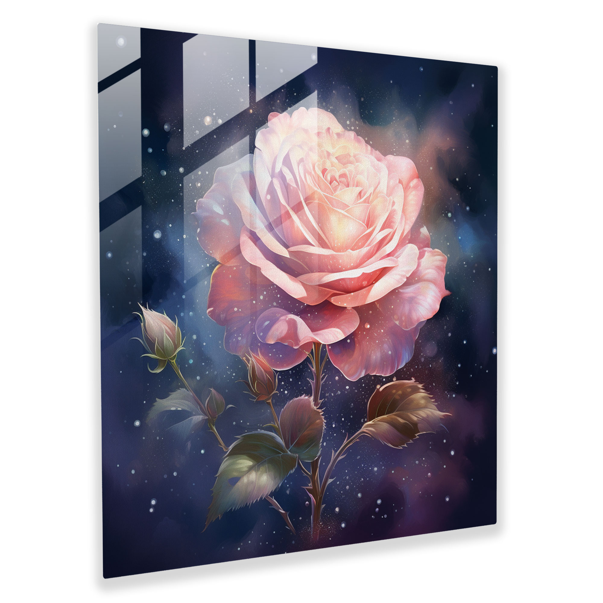 Elegant Glass Print of Delicate Blooming Rose - Glass Wall Art Home Decoration