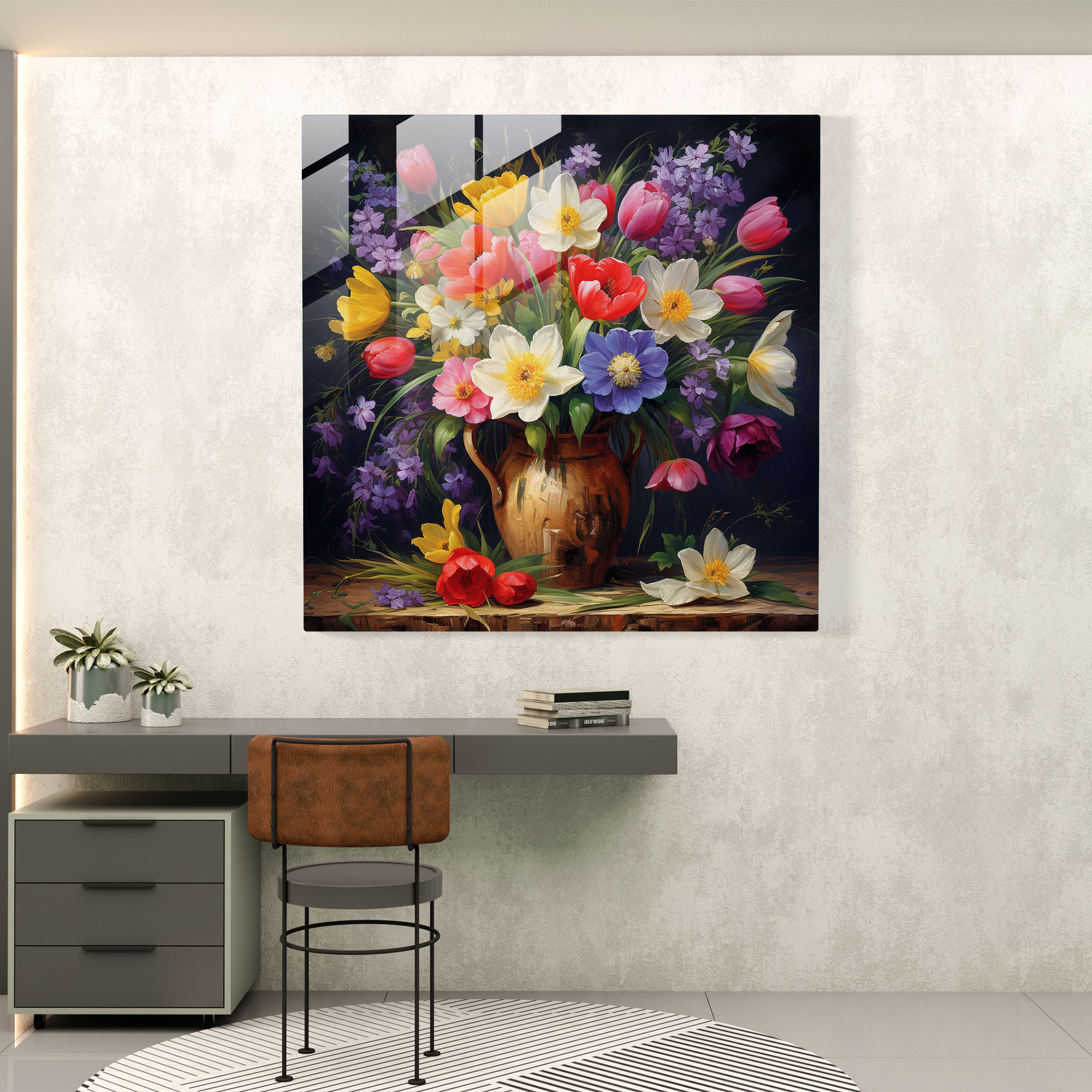 Enchanting Glass Print of Spring Flower Bouquet - Glass Wall Art Home Decoration