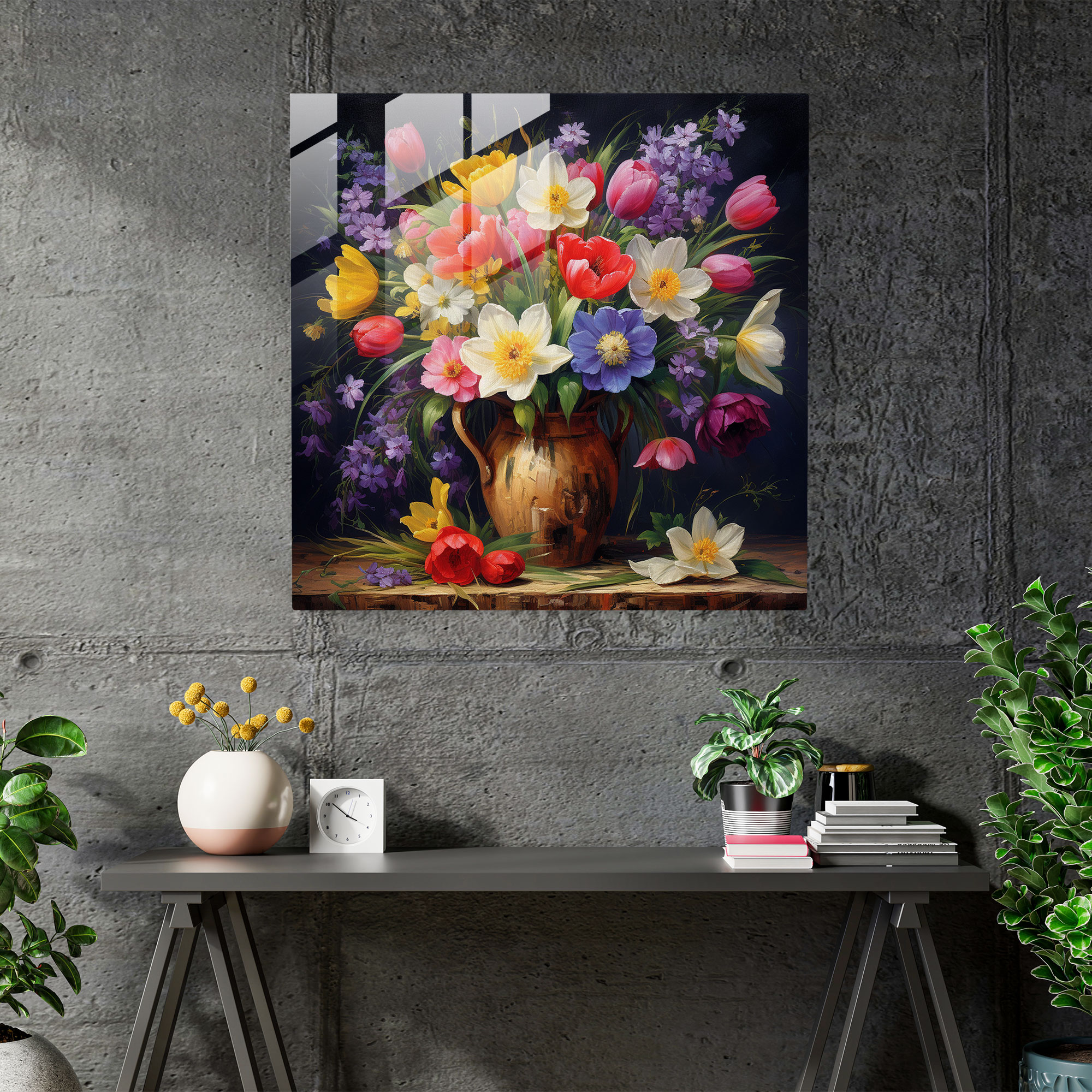Enchanting Glass Print of Spring Flower Bouquet - Glass Wall Art Home Decoration