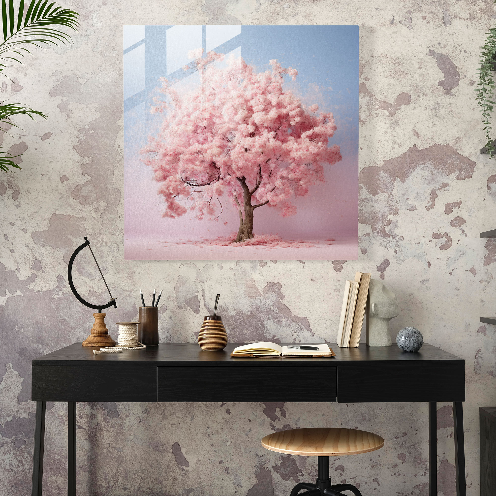 Contemporary Glass Print of Blooming Cherry Blossom - Glass Wall Art Home Decoration