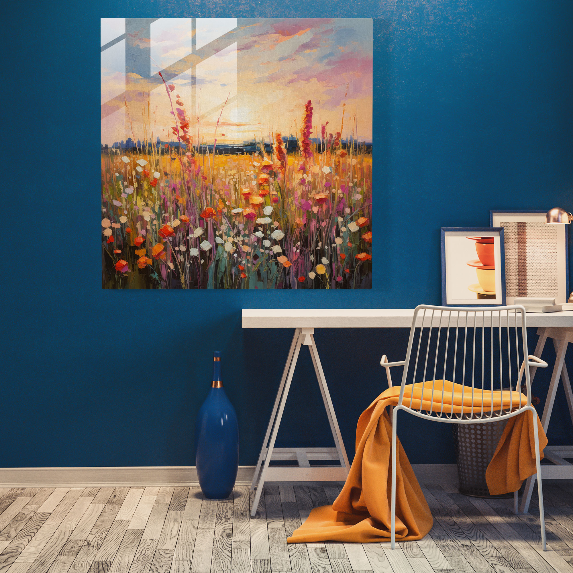 Vibrant Abstract Wildflower Glass Print Wall Art