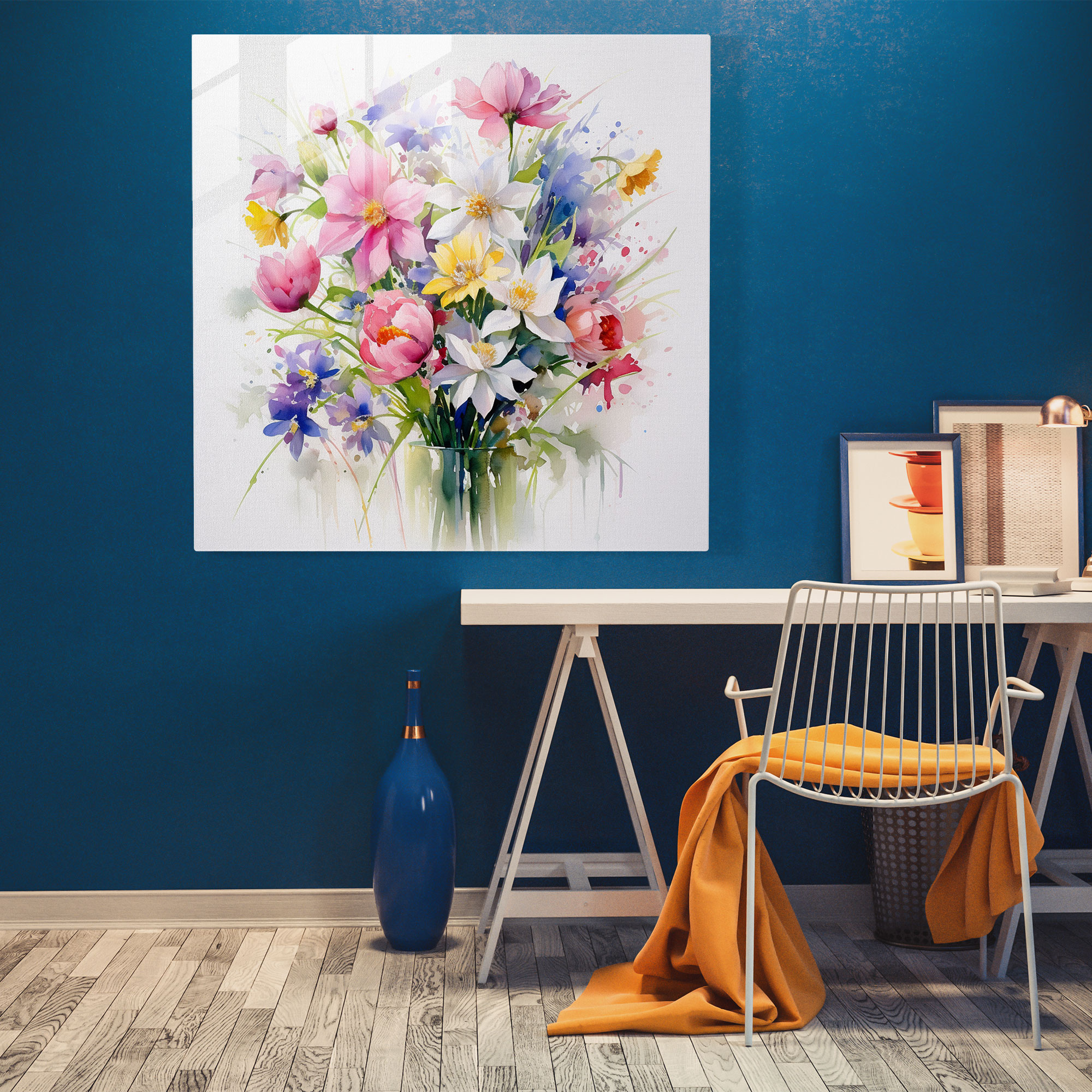 Graceful Watercolor Spring Blooms Glass Print