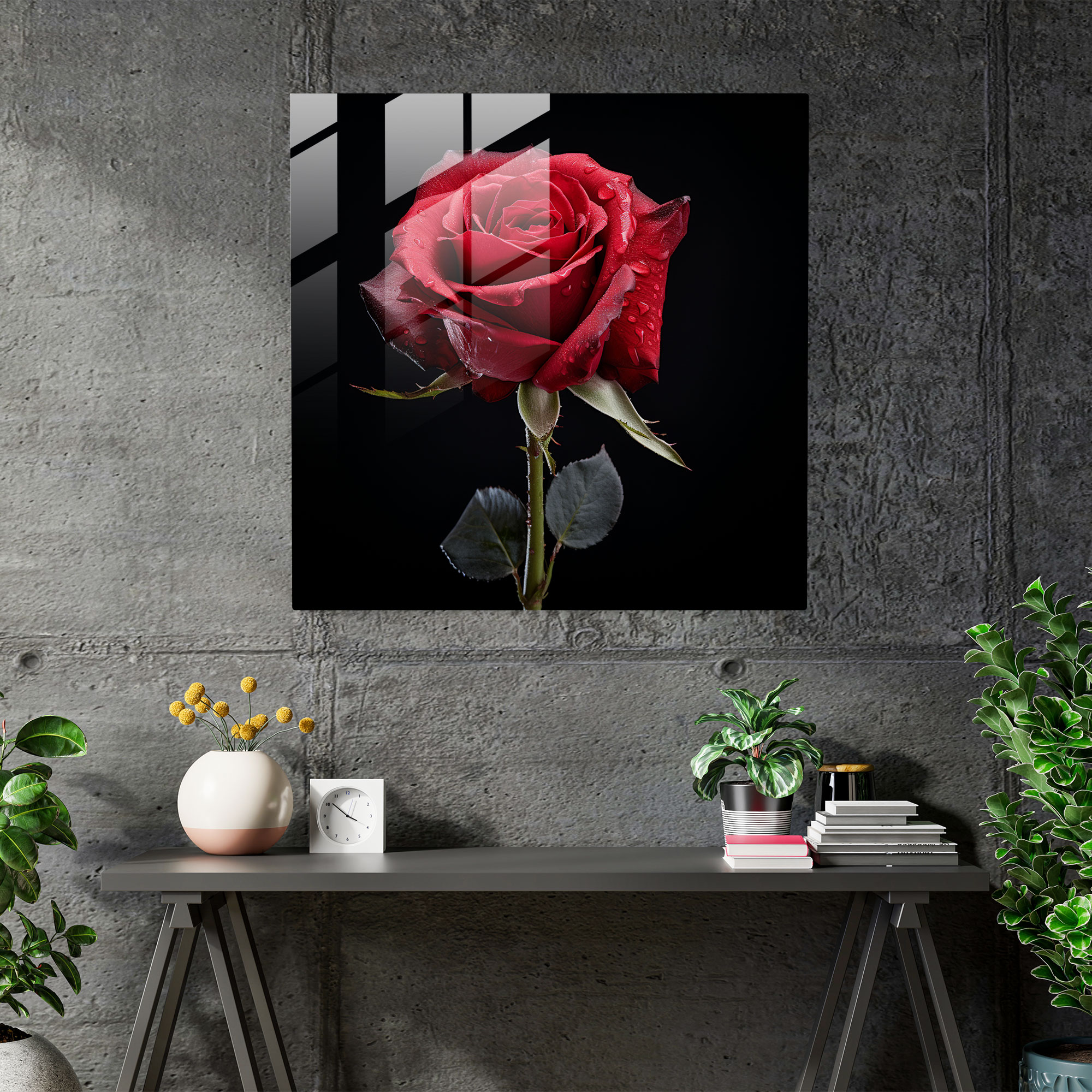 Moderne Rote Rosen Glasbild
