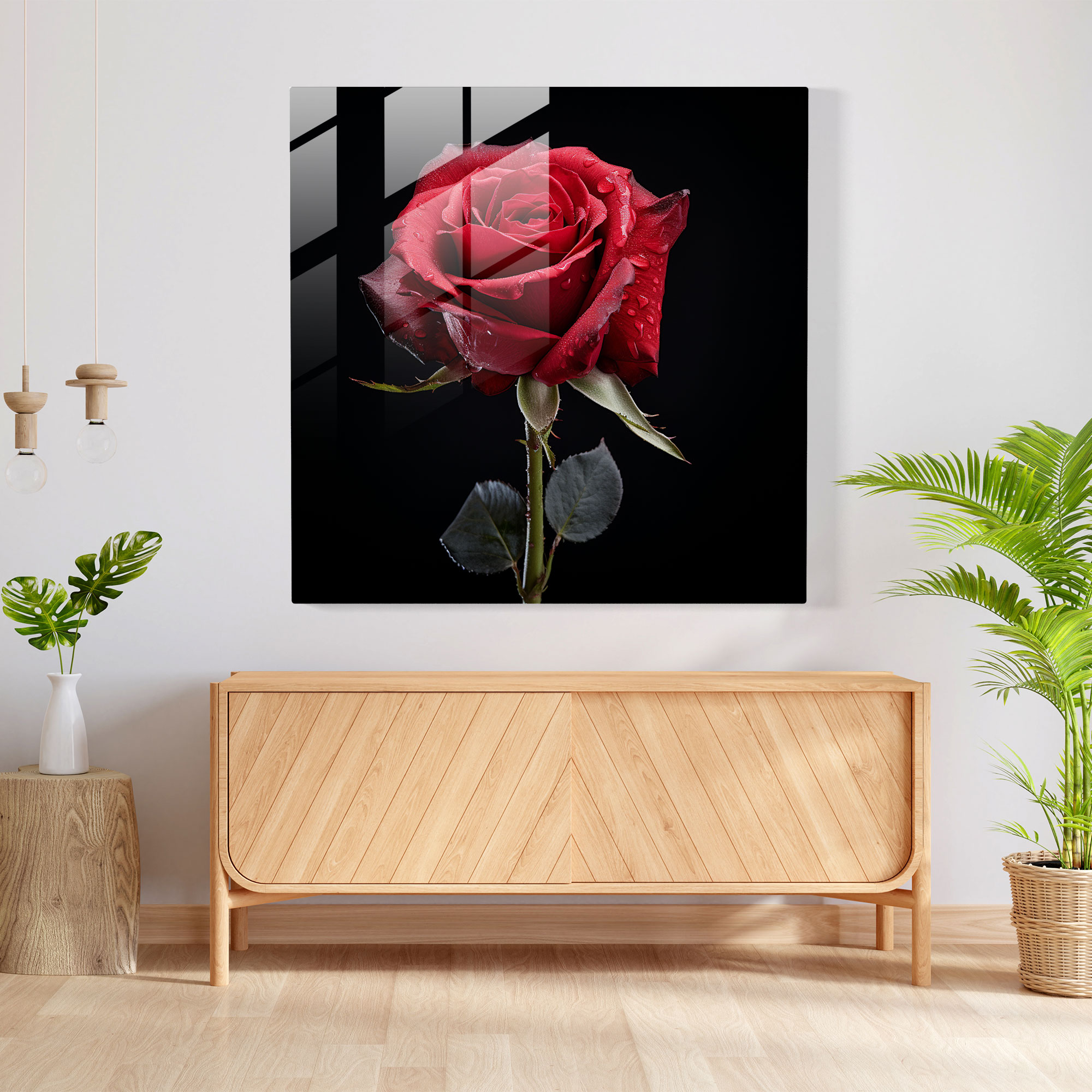 Moderne Rote Rosen Glasbild