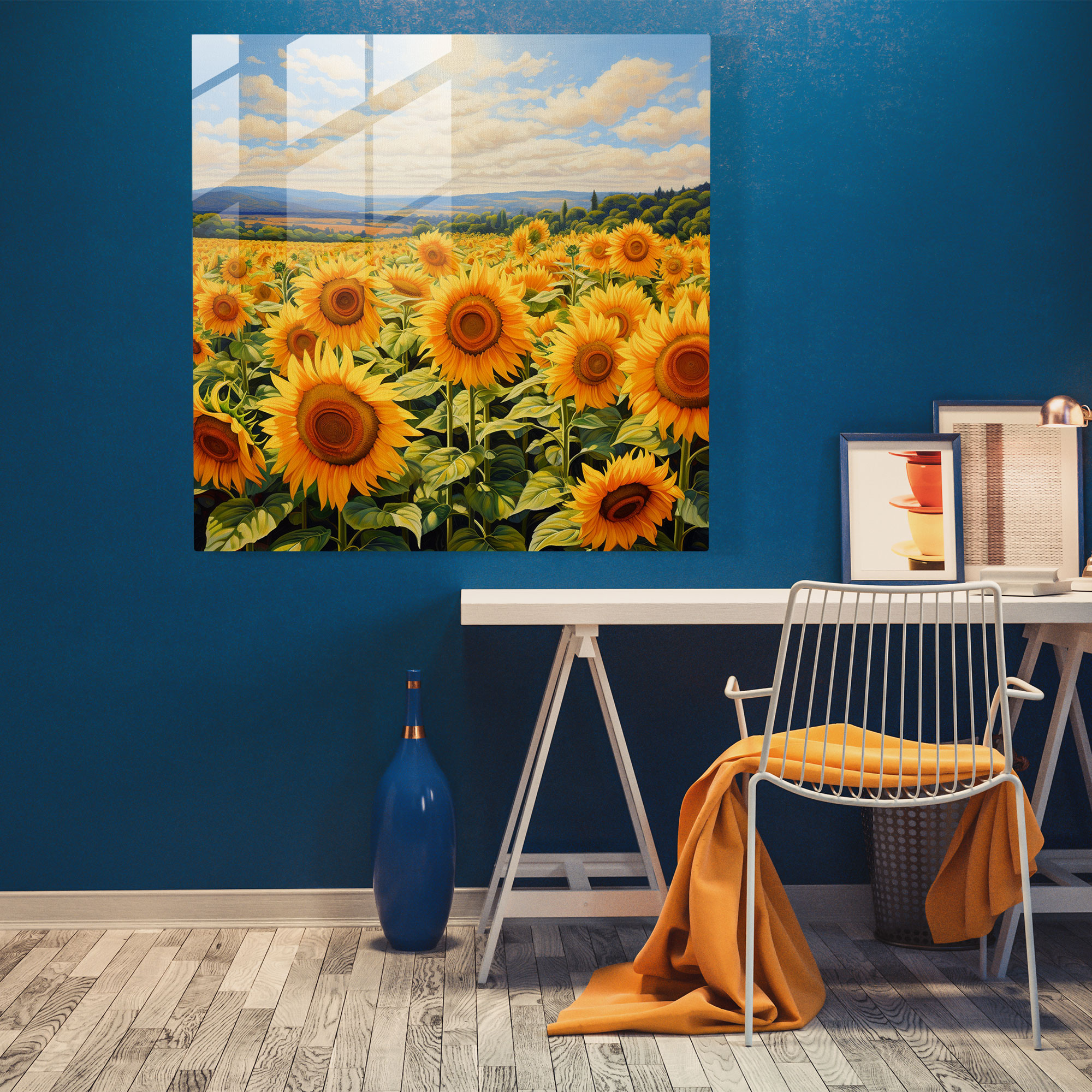 Faszinierendes Sonnenblumenfeld Glasbild