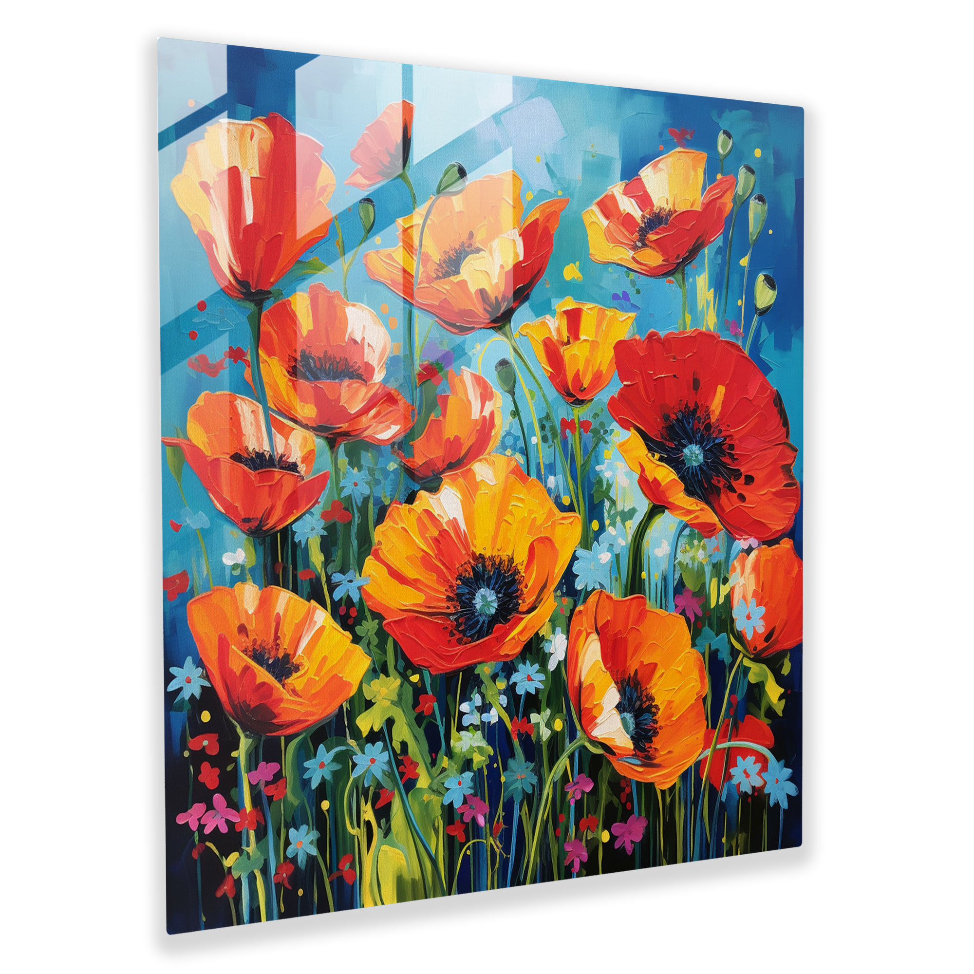 Expressive Poppy Flowers Glass Print