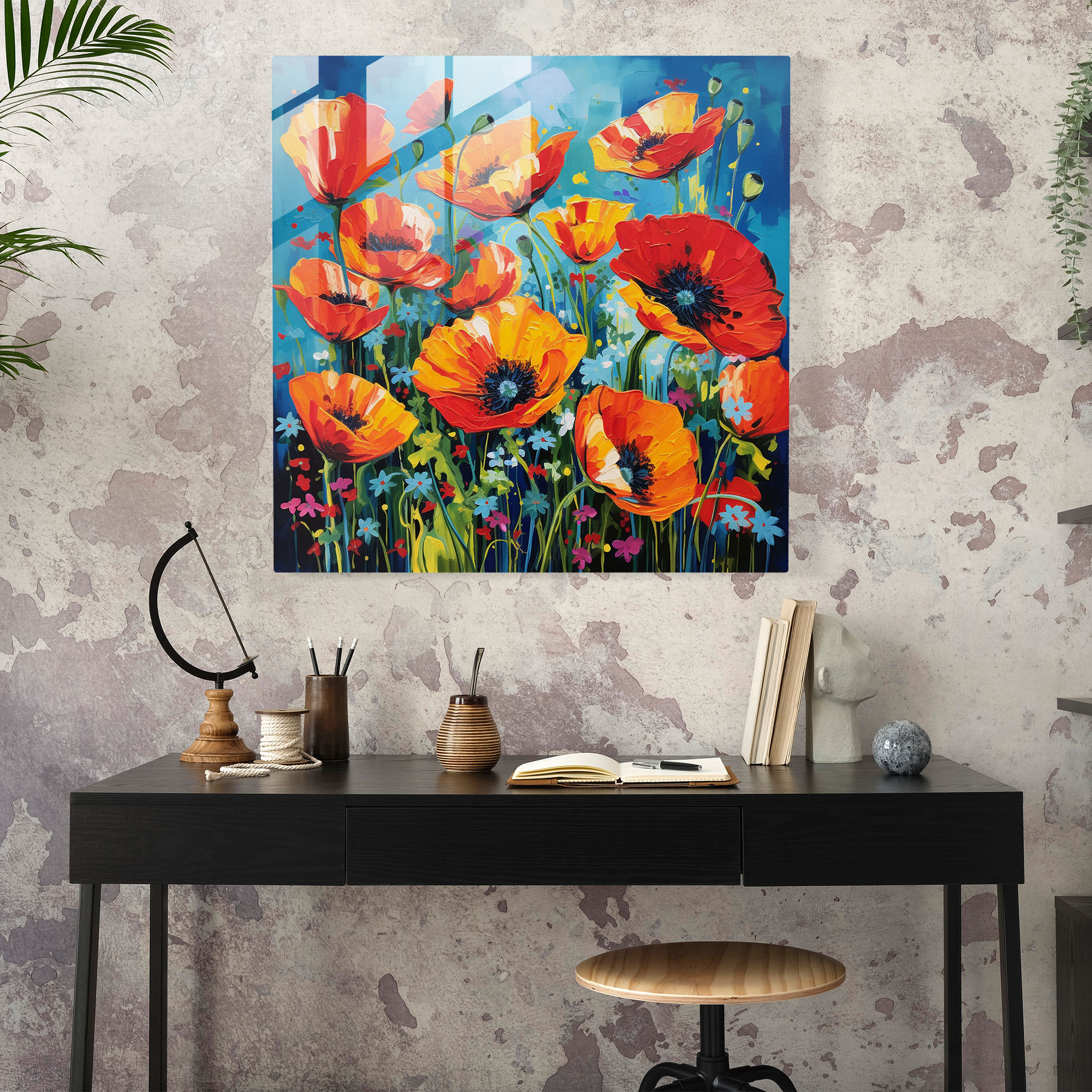 Expressive Poppy Flowers Glass Print