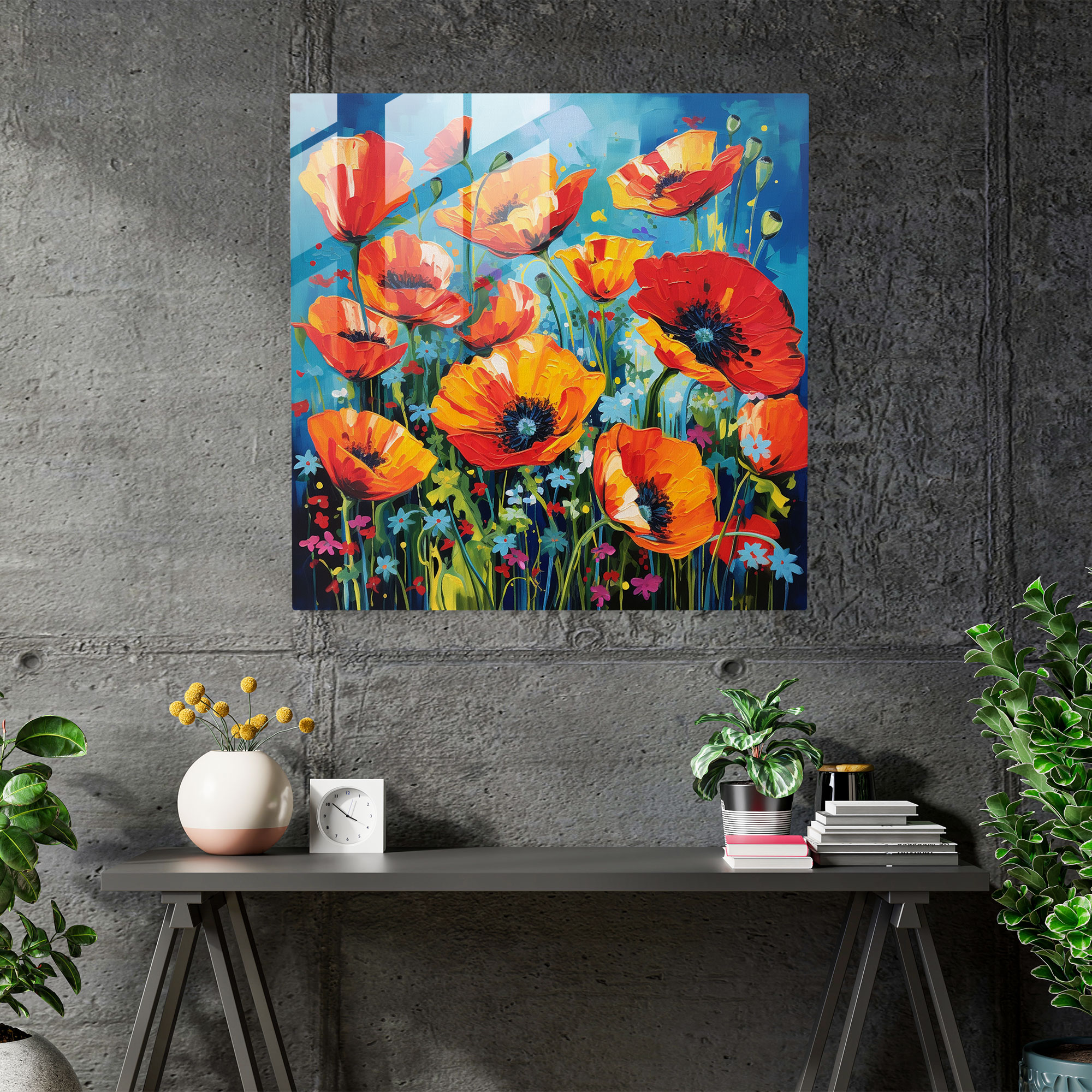 Expressive Poppy Flowers Glass Print