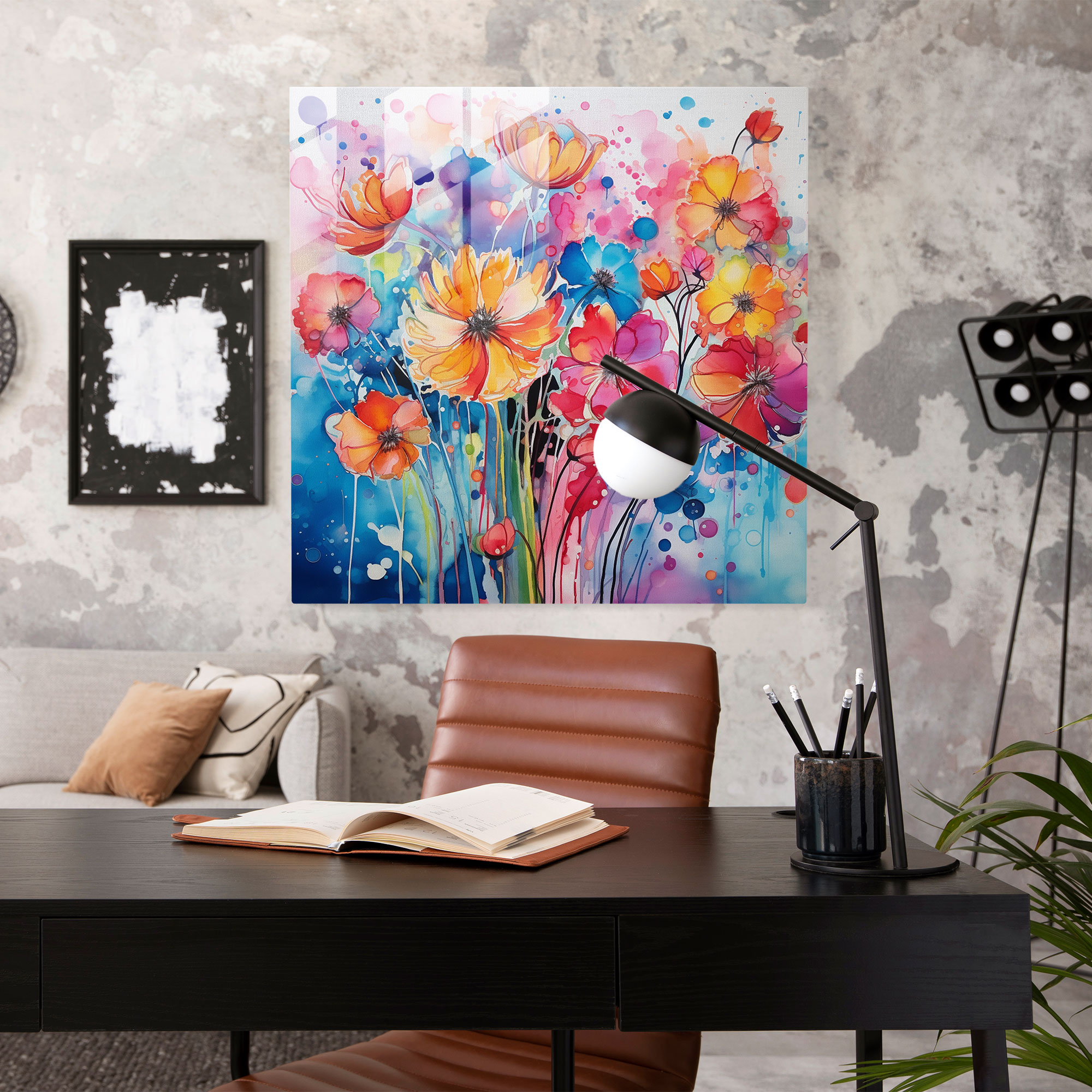 Bunter abstrakter Blumen-Glasdruck