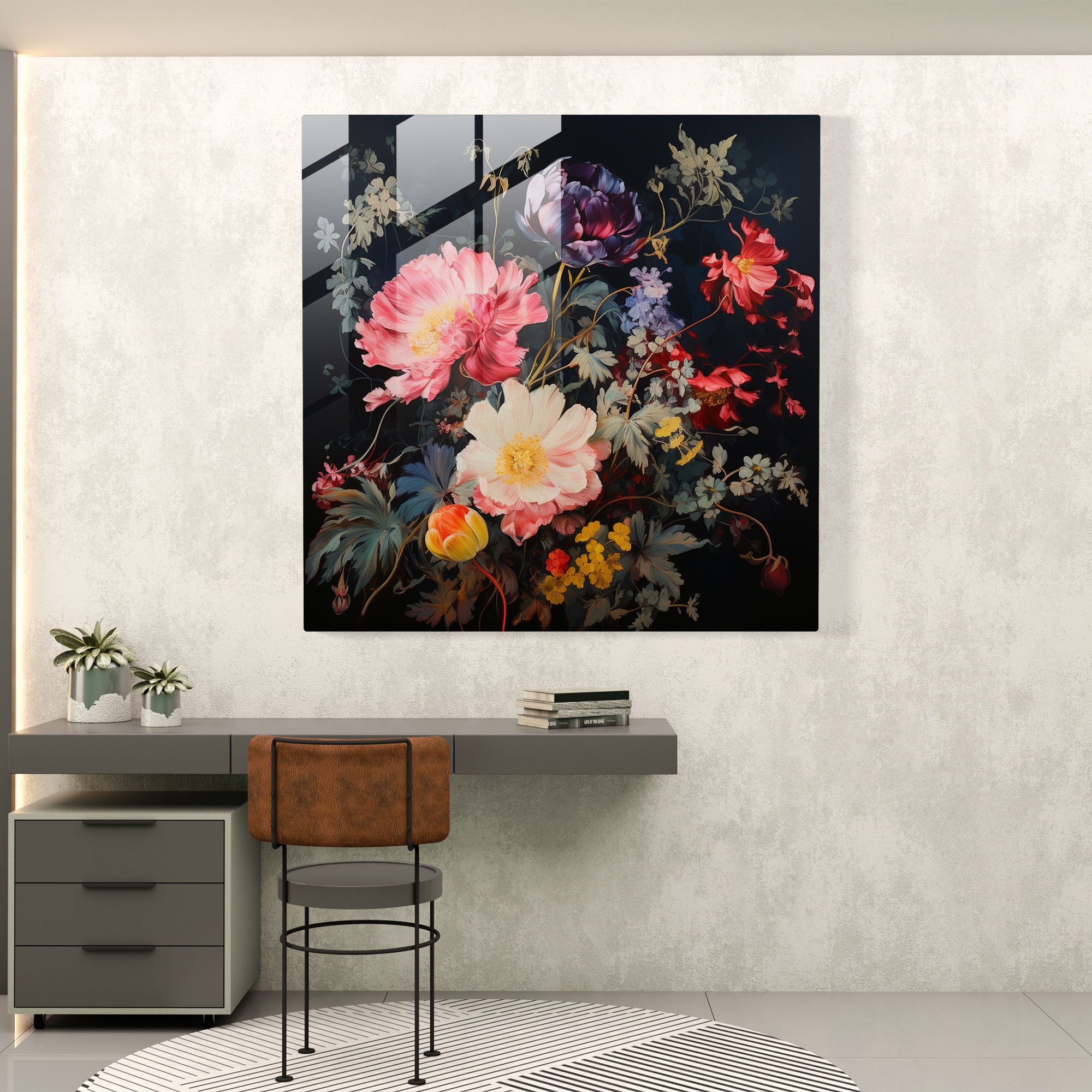 Blumenbouquet Glas Wandkunst inspiriert von der Renaissance