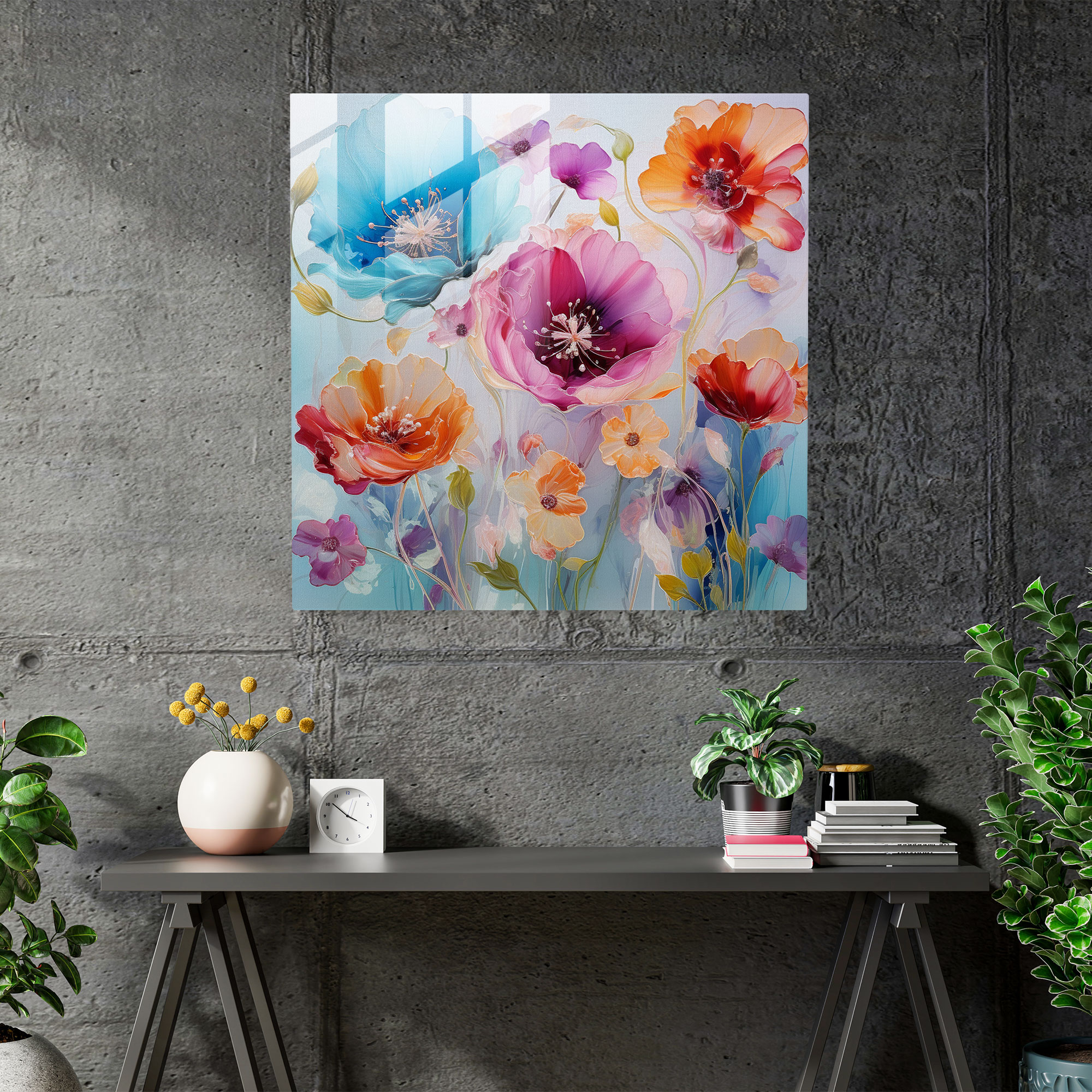 Whimsical Wildflower Garden Glass Wall Art Decor