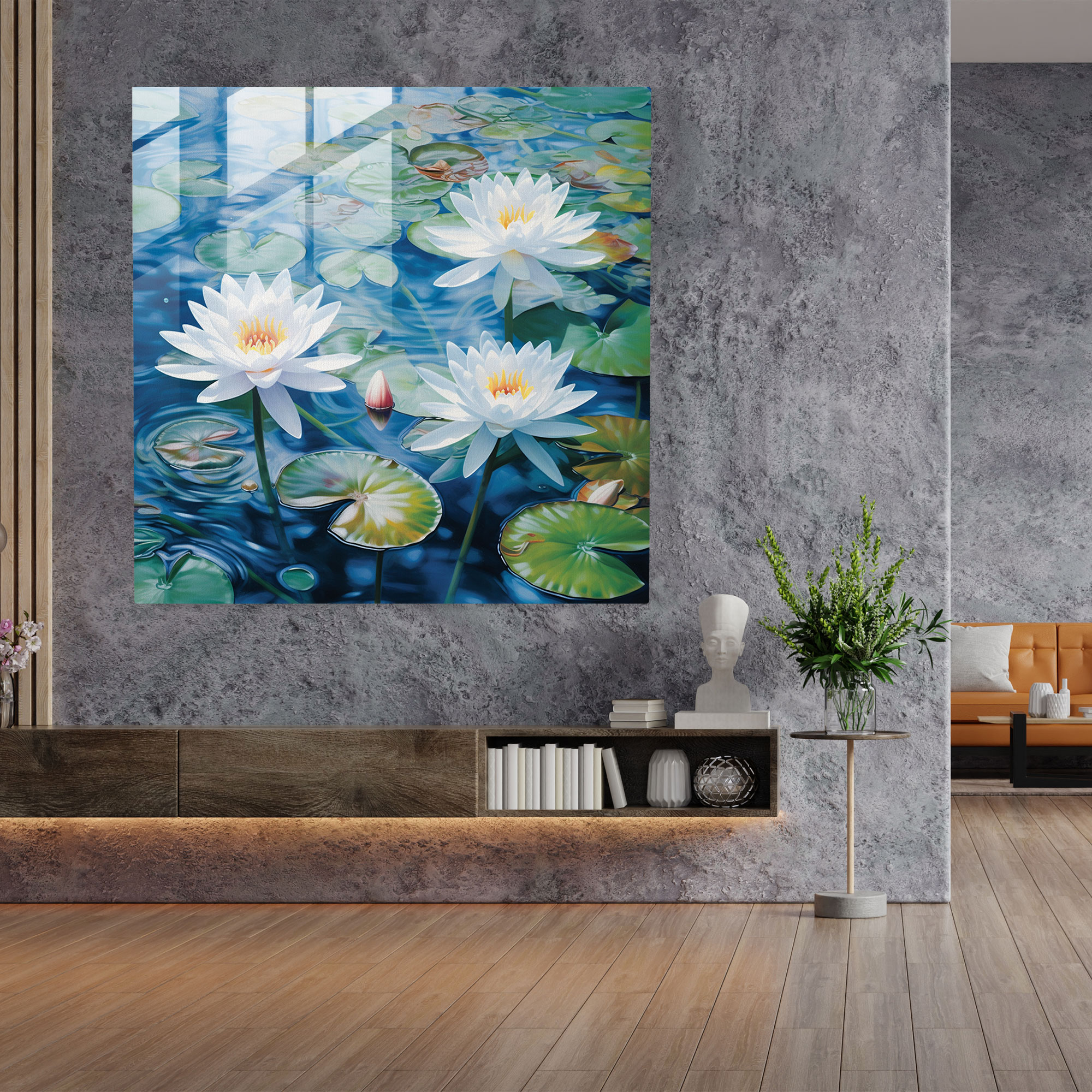 Tranquil Lily Pond Glass Wall Art Decor