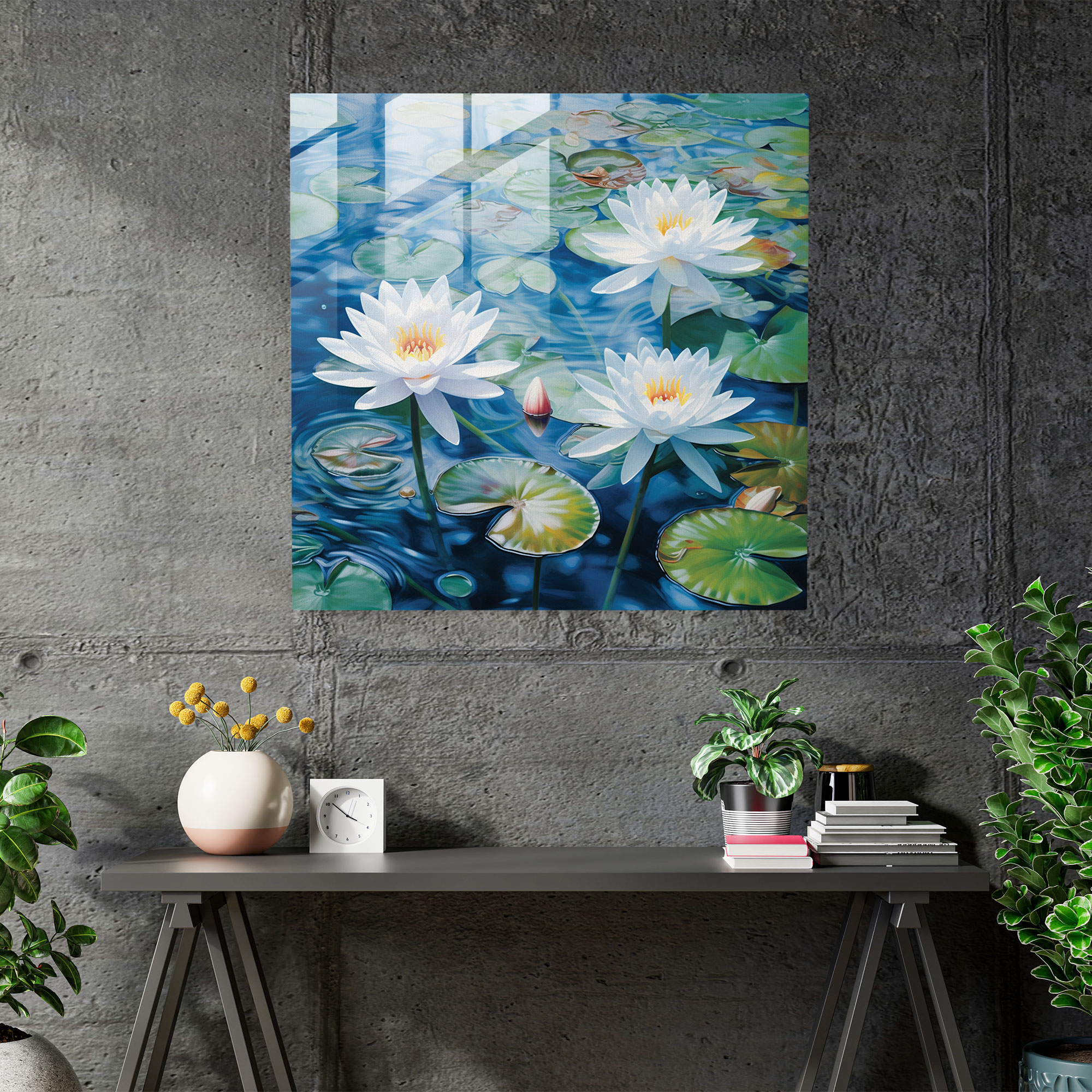 Tranquil Lily Pond Glass Wall Art Decor